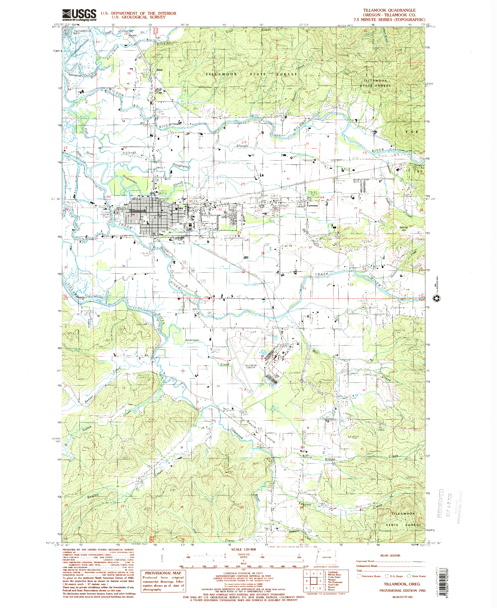 USGS 1:24000-SCALE QUADRANGLE FOR TILLAMOOK, OR 1985
