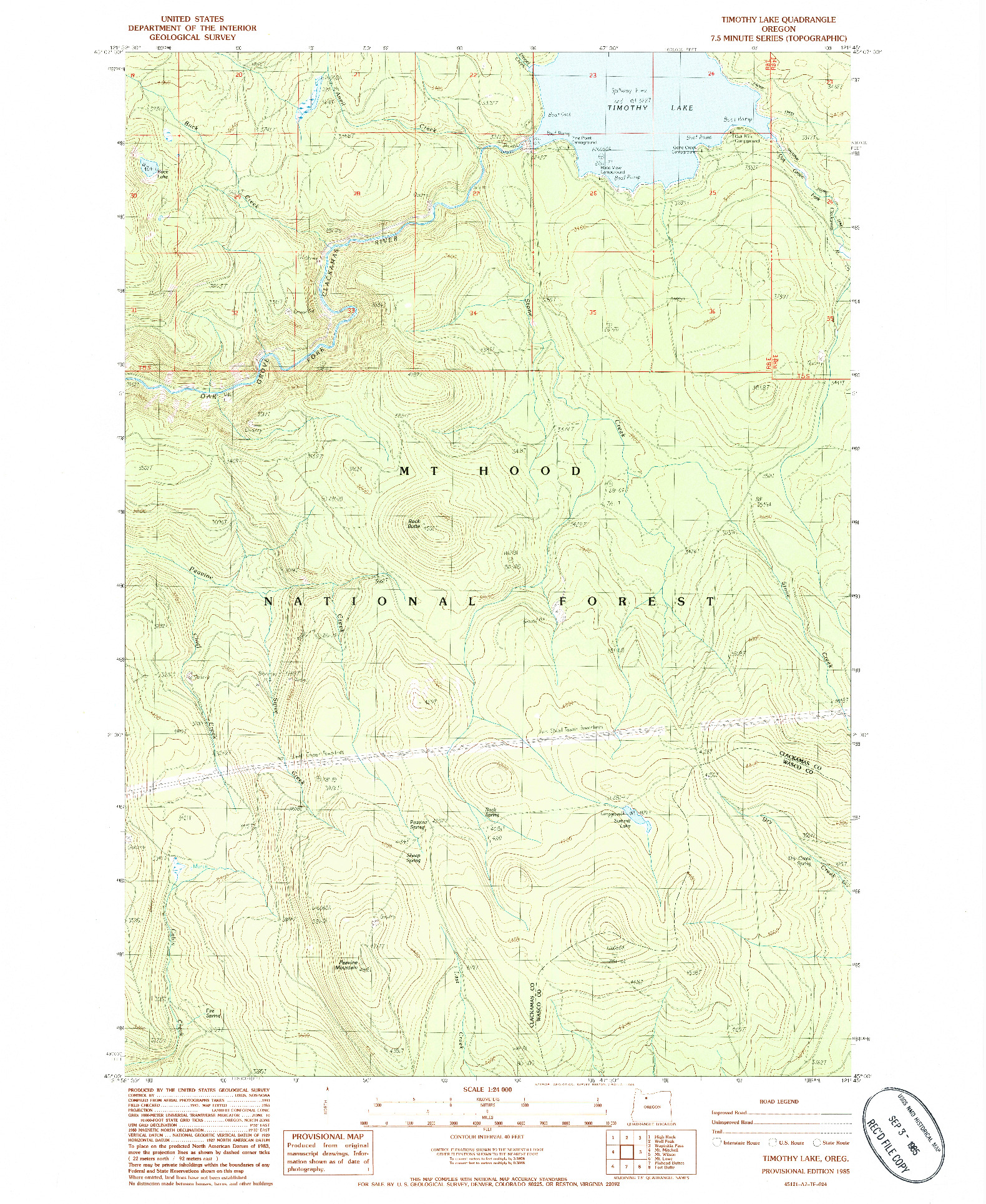 USGS 1:24000-SCALE QUADRANGLE FOR TIMOTHY LAKE, OR 1985