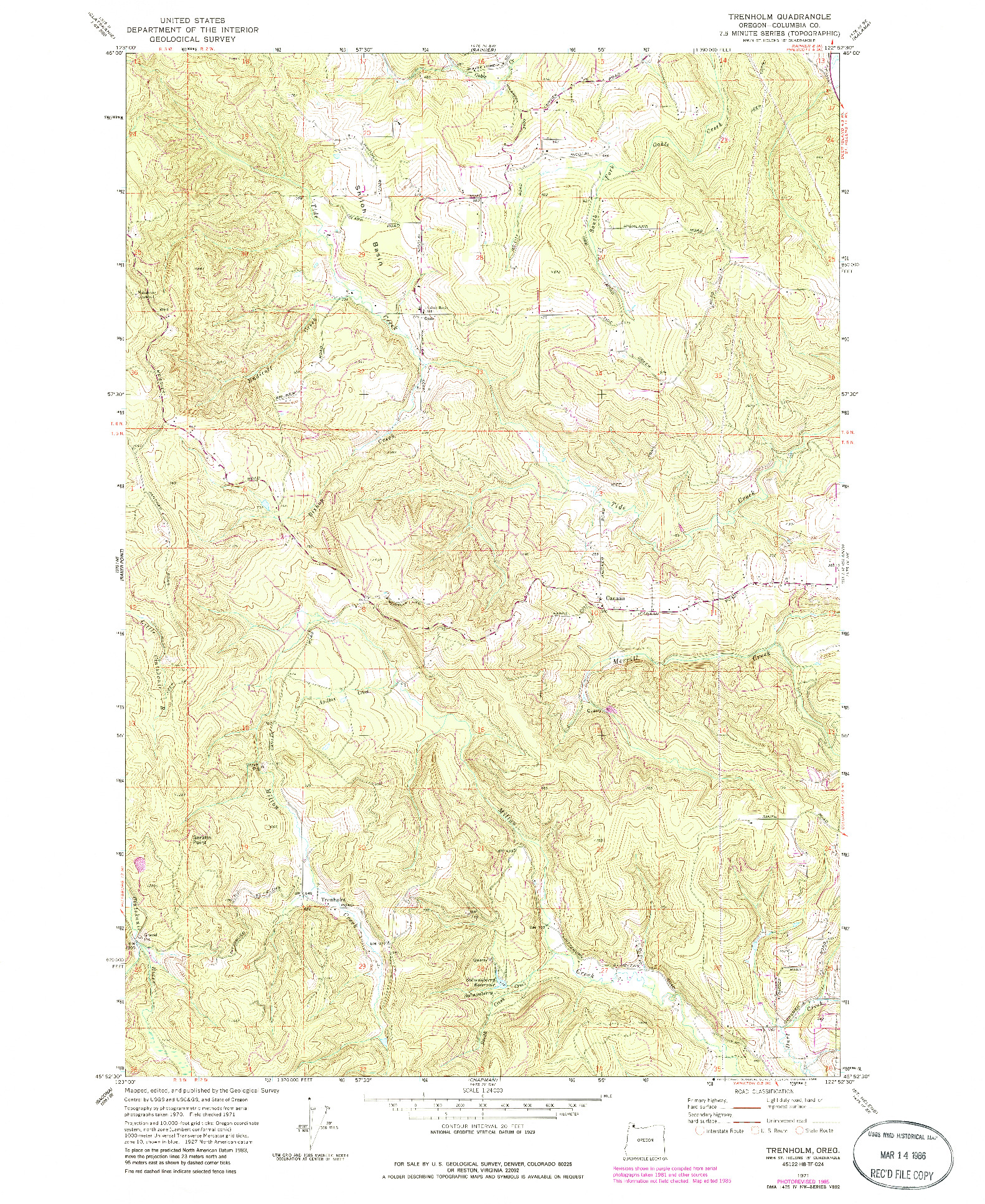 USGS 1:24000-SCALE QUADRANGLE FOR TRENHOLM, OR 1971
