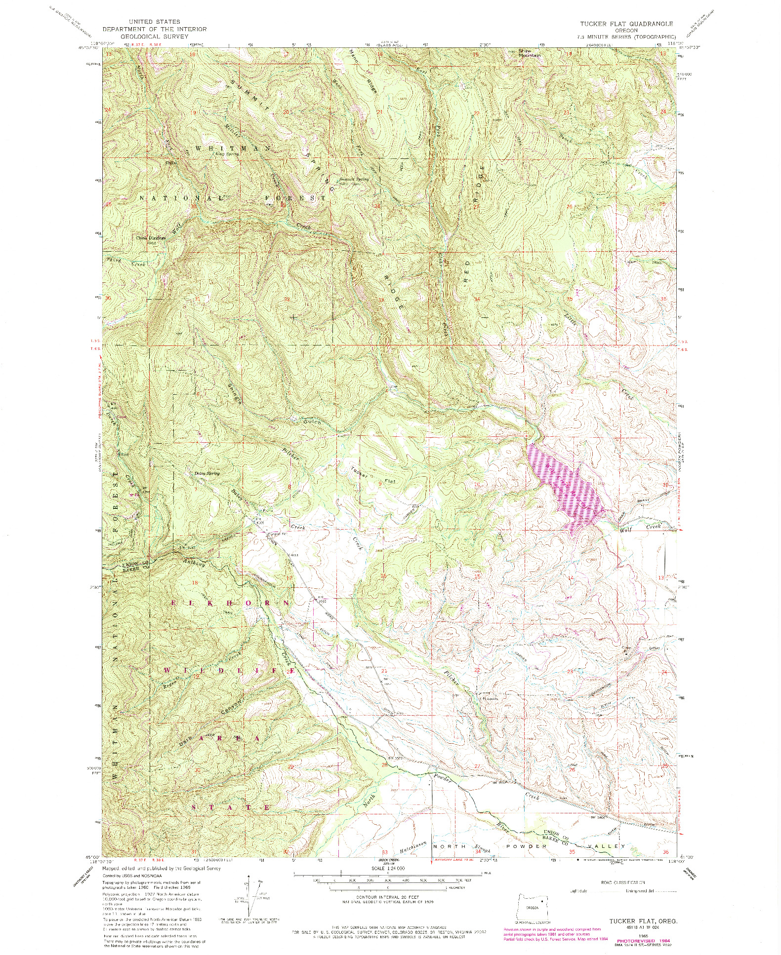 USGS 1:24000-SCALE QUADRANGLE FOR TUCKER FLAT, OR 1965