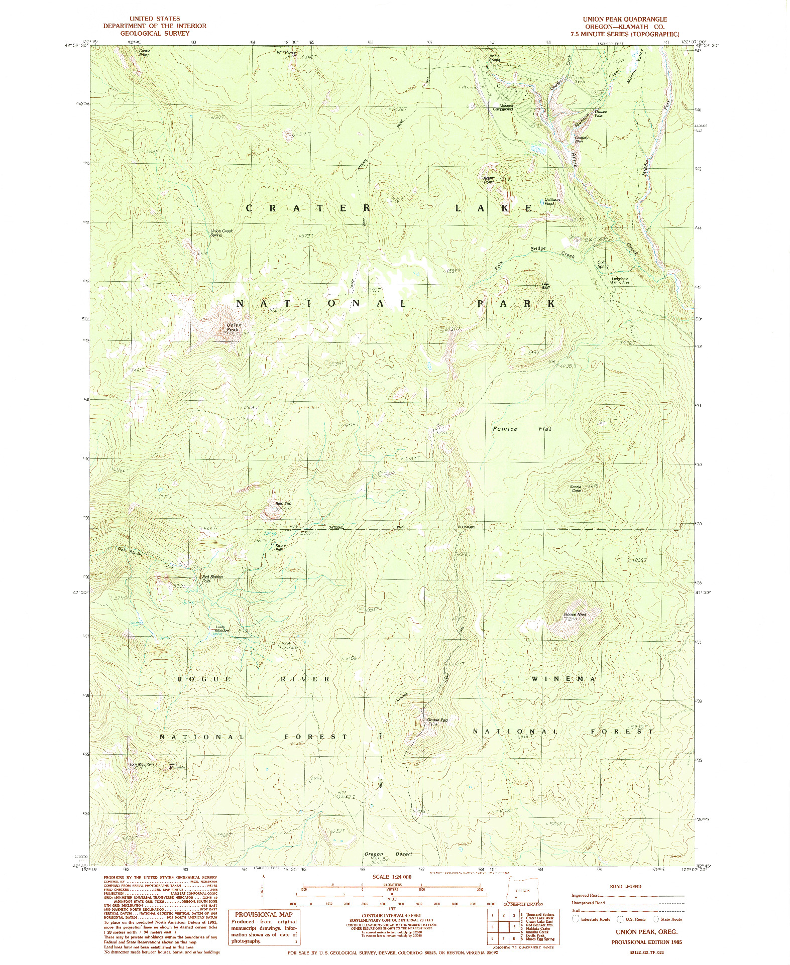 USGS 1:24000-SCALE QUADRANGLE FOR UNION PEAK, OR 1985