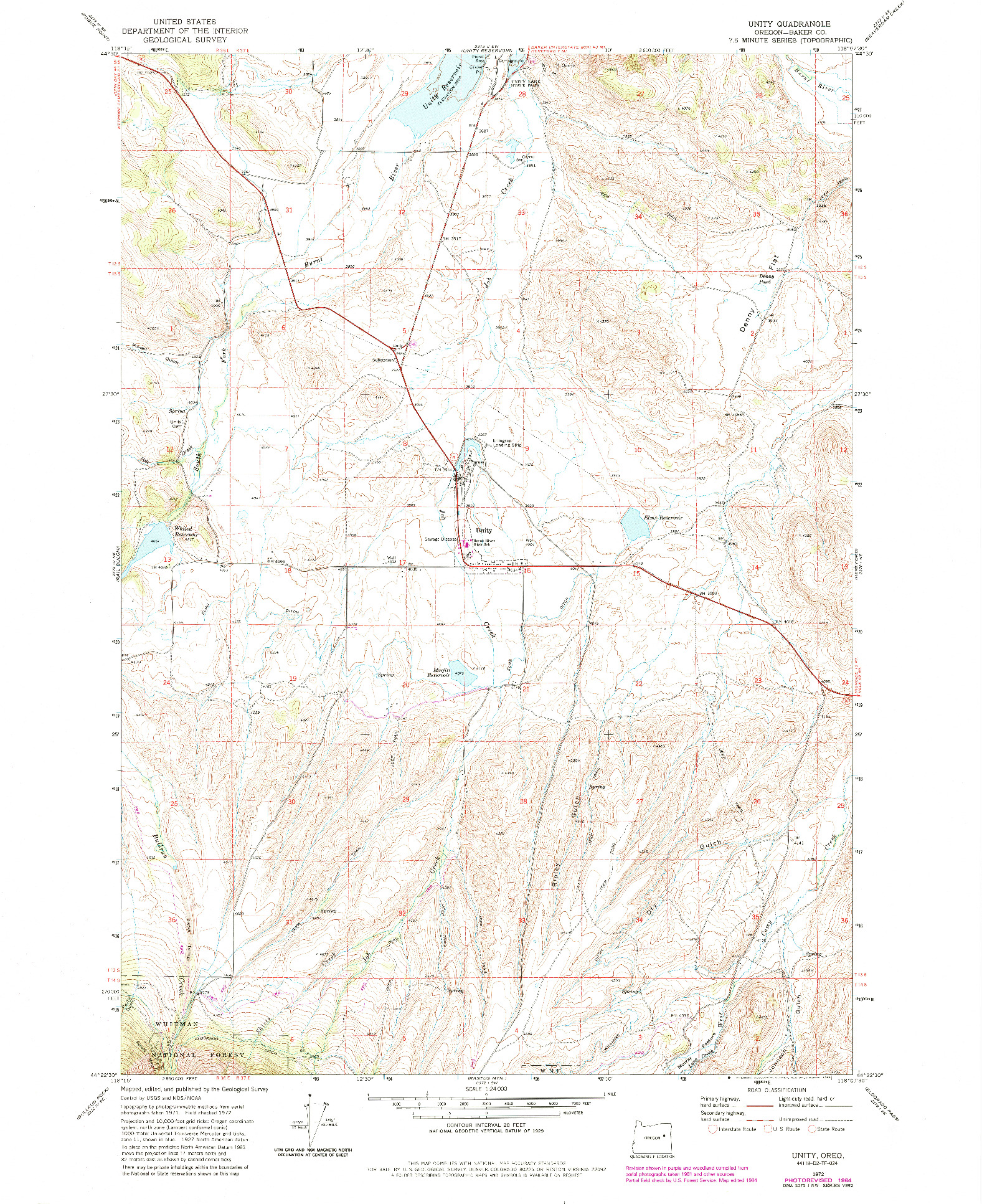 USGS 1:24000-SCALE QUADRANGLE FOR UNITY, OR 1972