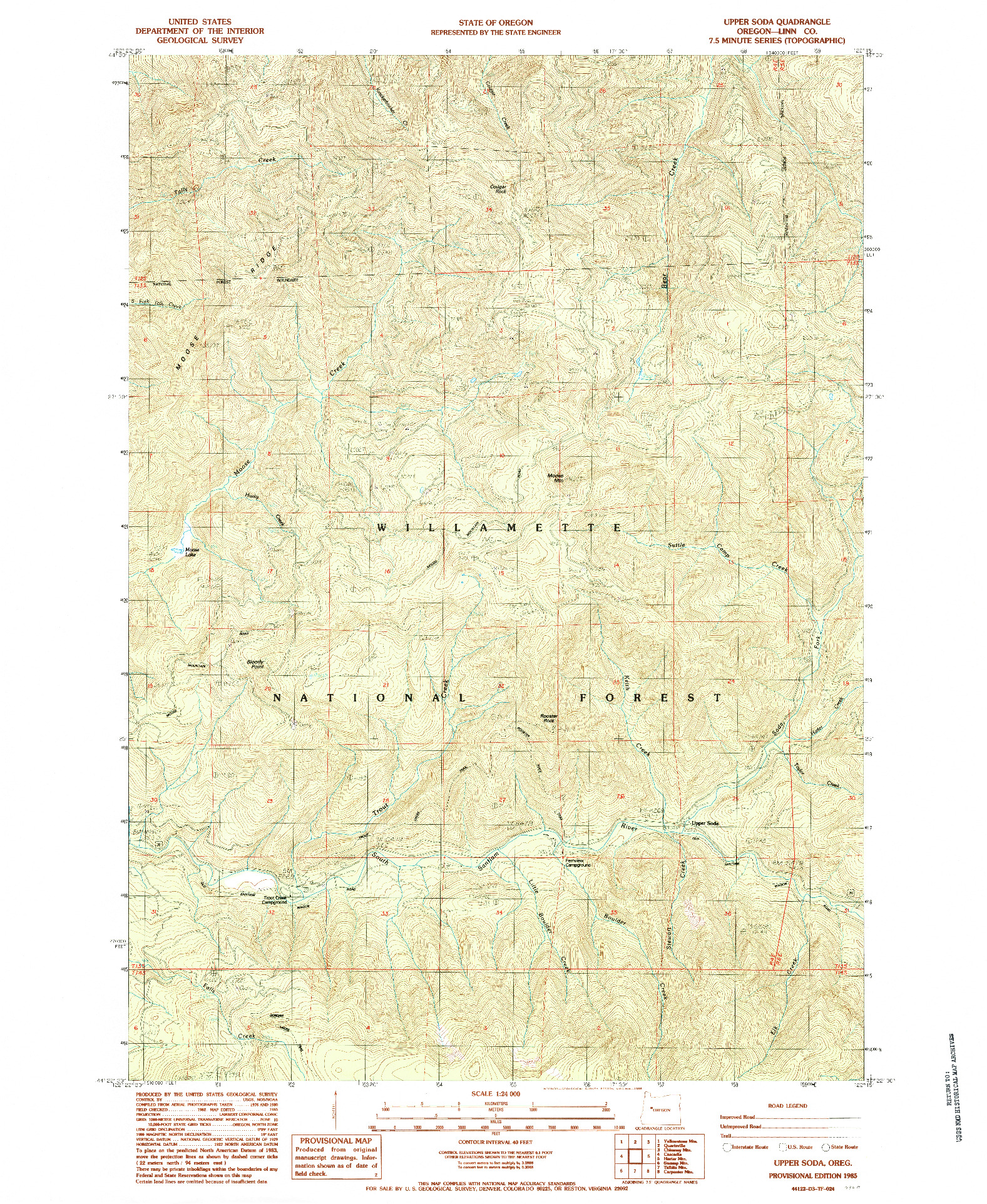 USGS 1:24000-SCALE QUADRANGLE FOR UPPER SODA, OR 1985
