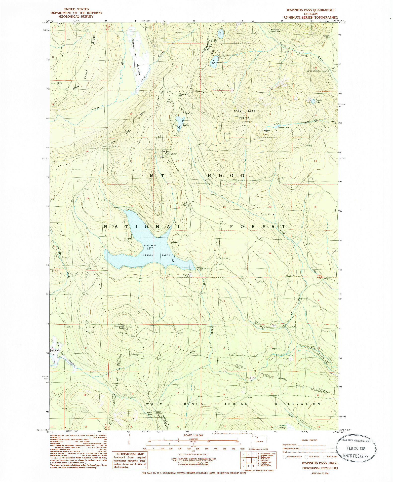 USGS 1:24000-SCALE QUADRANGLE FOR WAPINITIA PASS, OR 1985