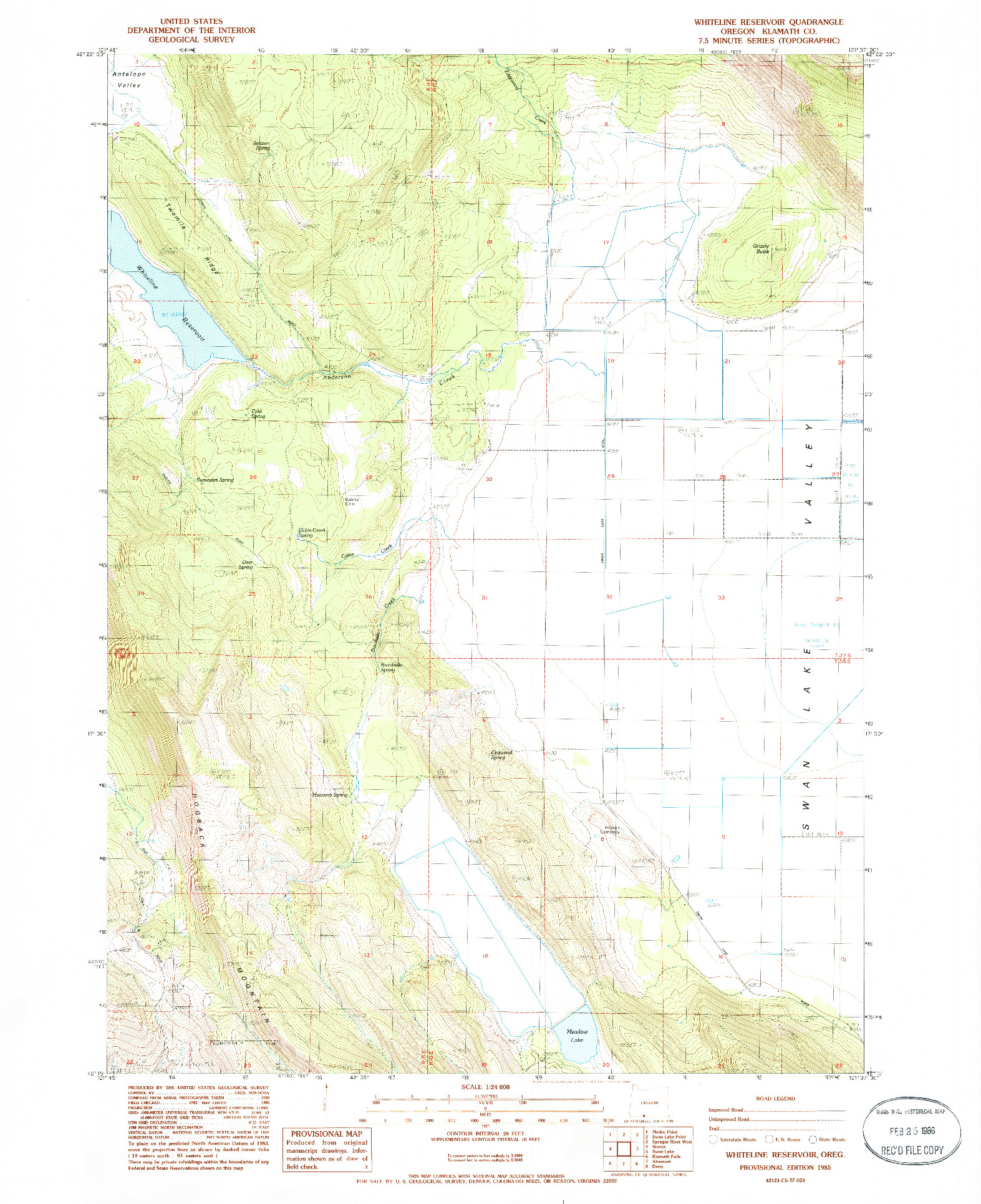 USGS 1:24000-SCALE QUADRANGLE FOR WHITELINE RESERVOIR, OR 1985