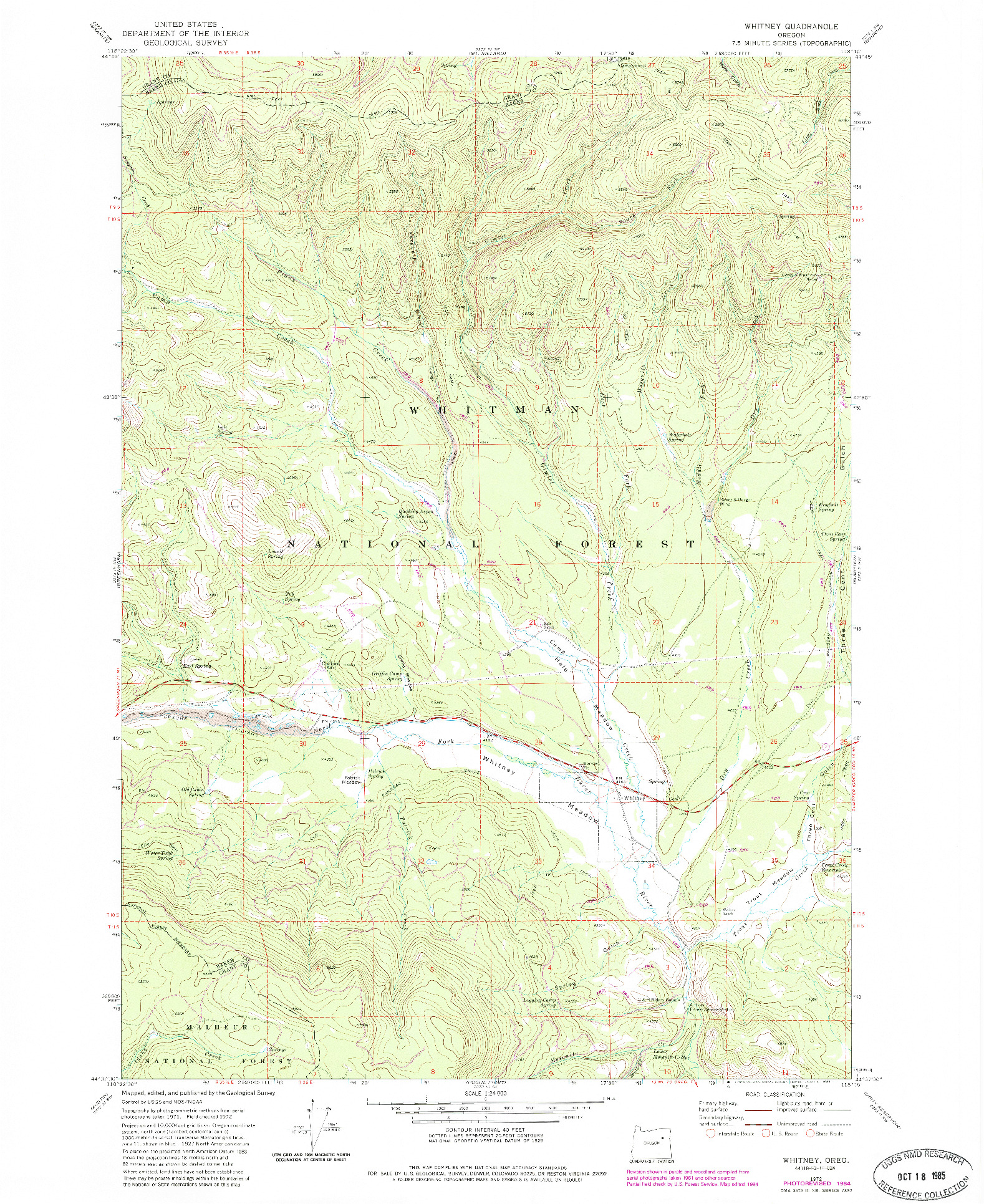 USGS 1:24000-SCALE QUADRANGLE FOR WHITNEY, OR 1972