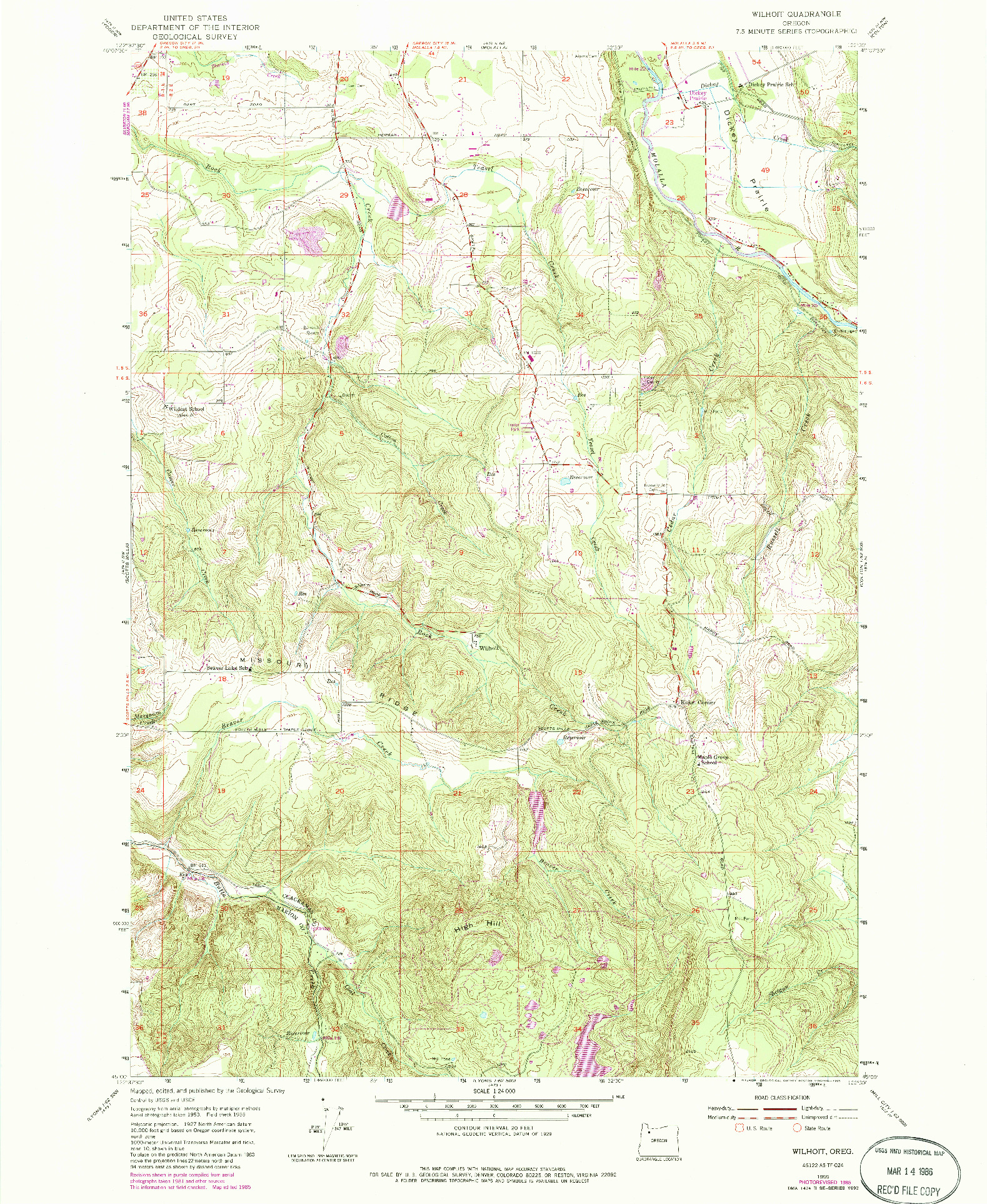 USGS 1:24000-SCALE QUADRANGLE FOR WILHOIT, OR 1955