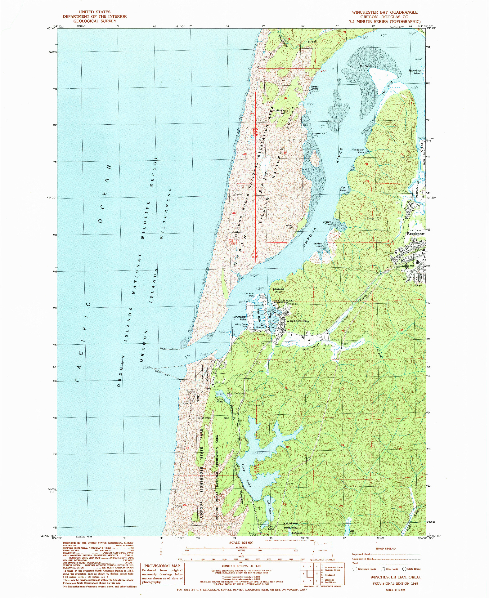USGS 1:24000-SCALE QUADRANGLE FOR WINCHESTER BAY, OR 1985