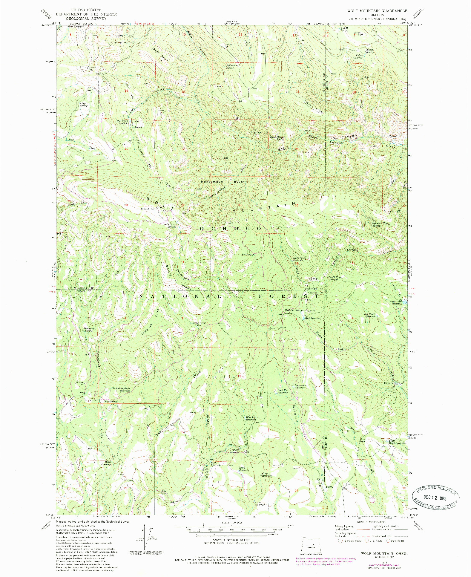 USGS 1:24000-SCALE QUADRANGLE FOR WOLF MOUNTAIN, OR 1972