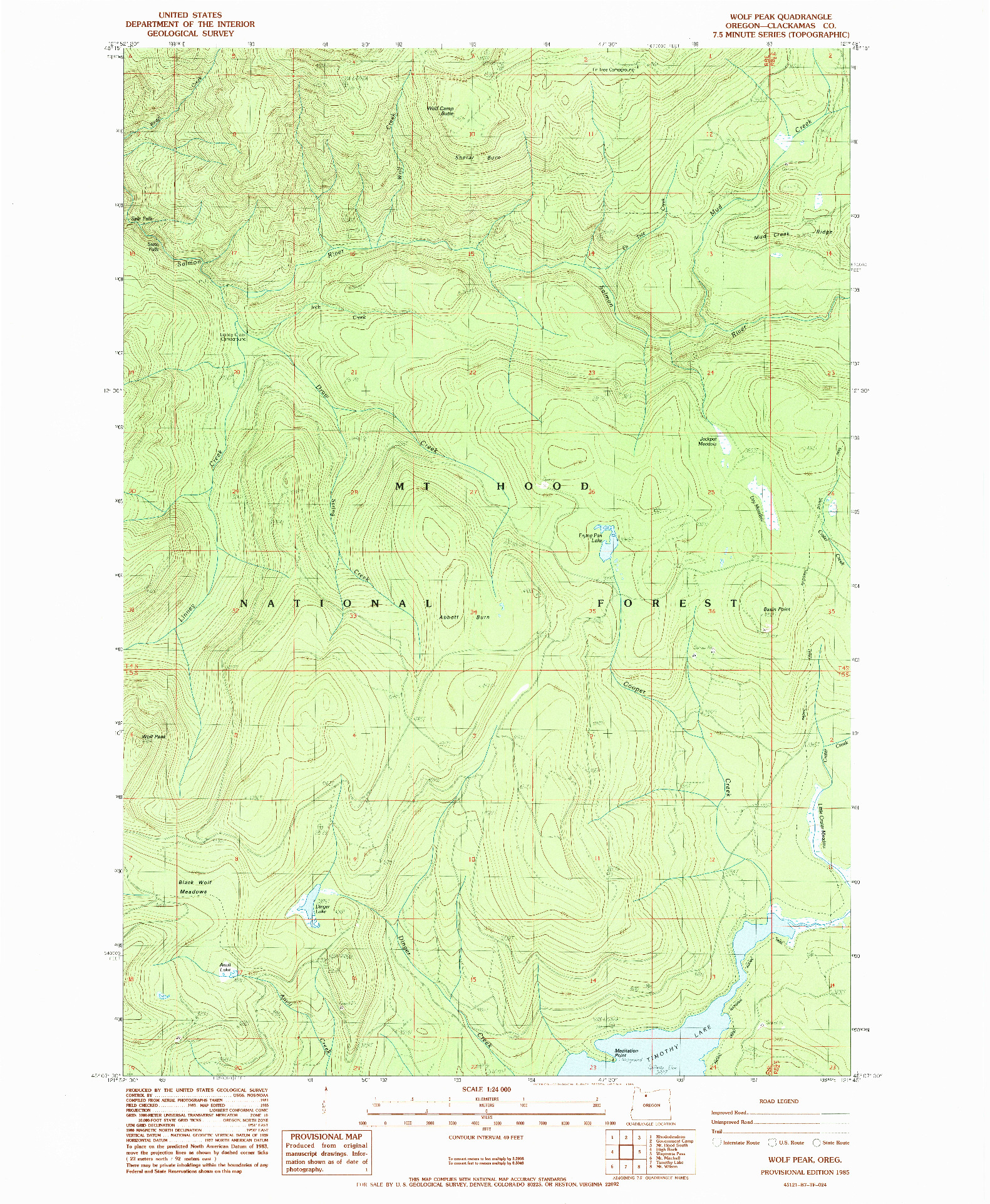 USGS 1:24000-SCALE QUADRANGLE FOR WOLF PEAK, OR 1985