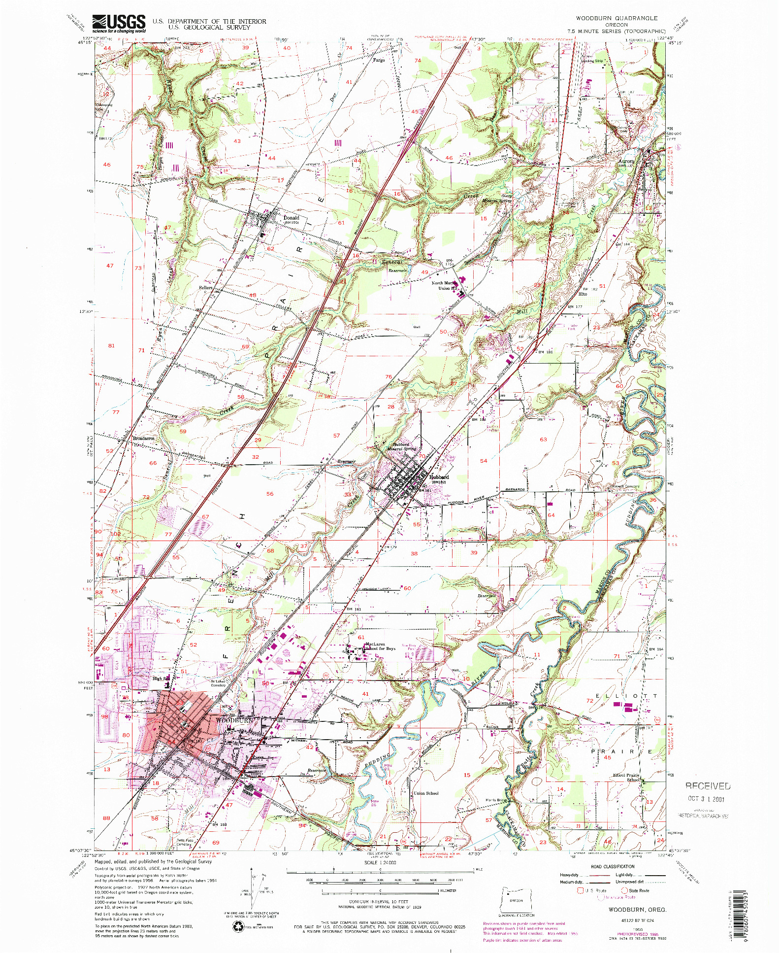 USGS 1:24000-SCALE QUADRANGLE FOR WOODBURN, OR 1956