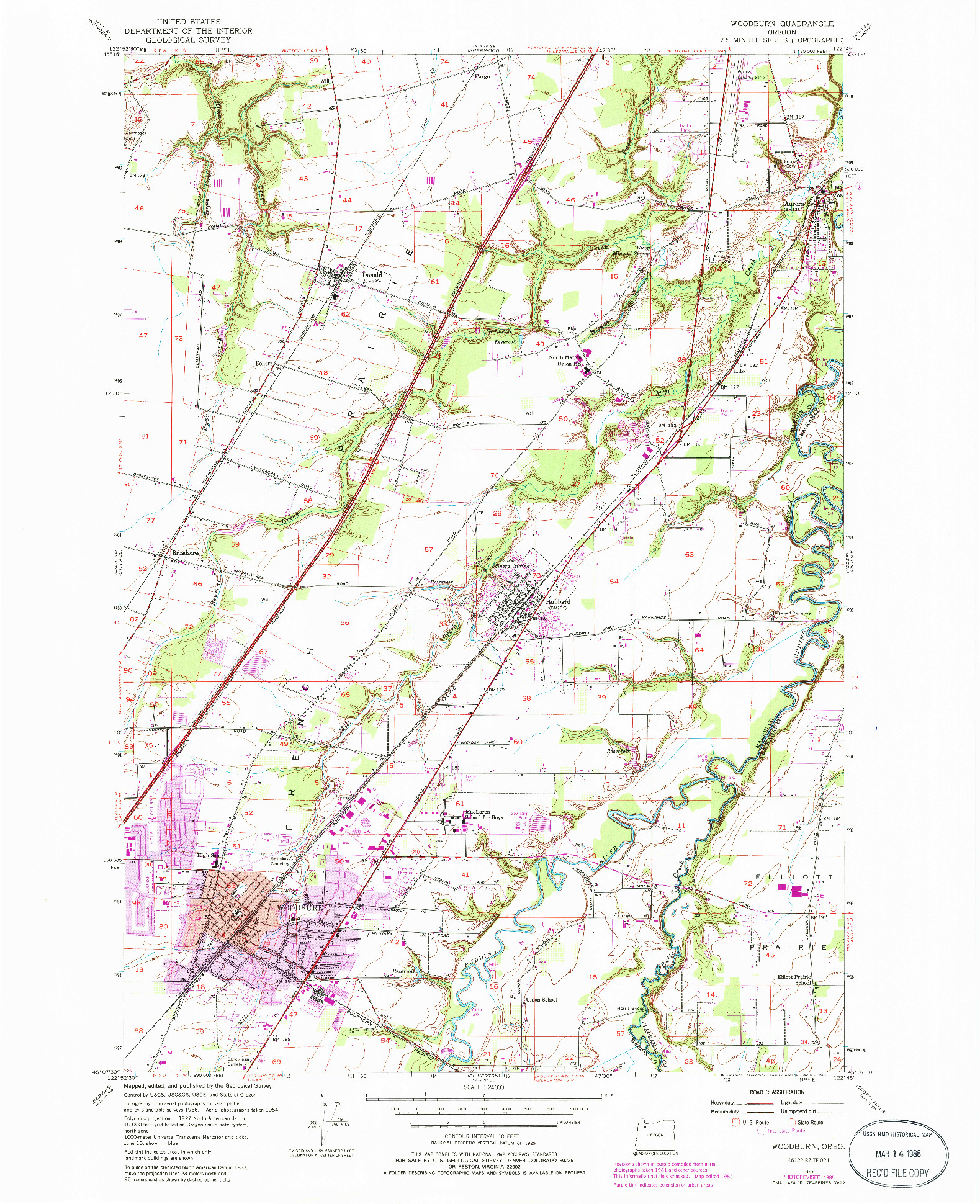 USGS 1:24000-SCALE QUADRANGLE FOR WOODBURN, OR 1956