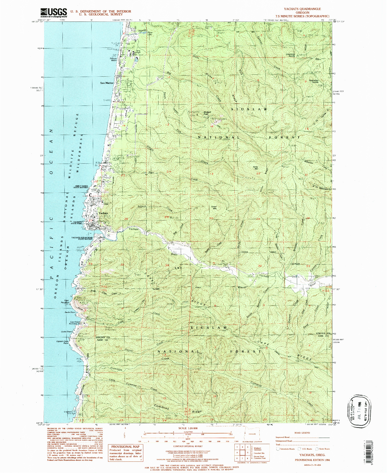 USGS 1:24000-SCALE QUADRANGLE FOR YACHATS, OR 1984