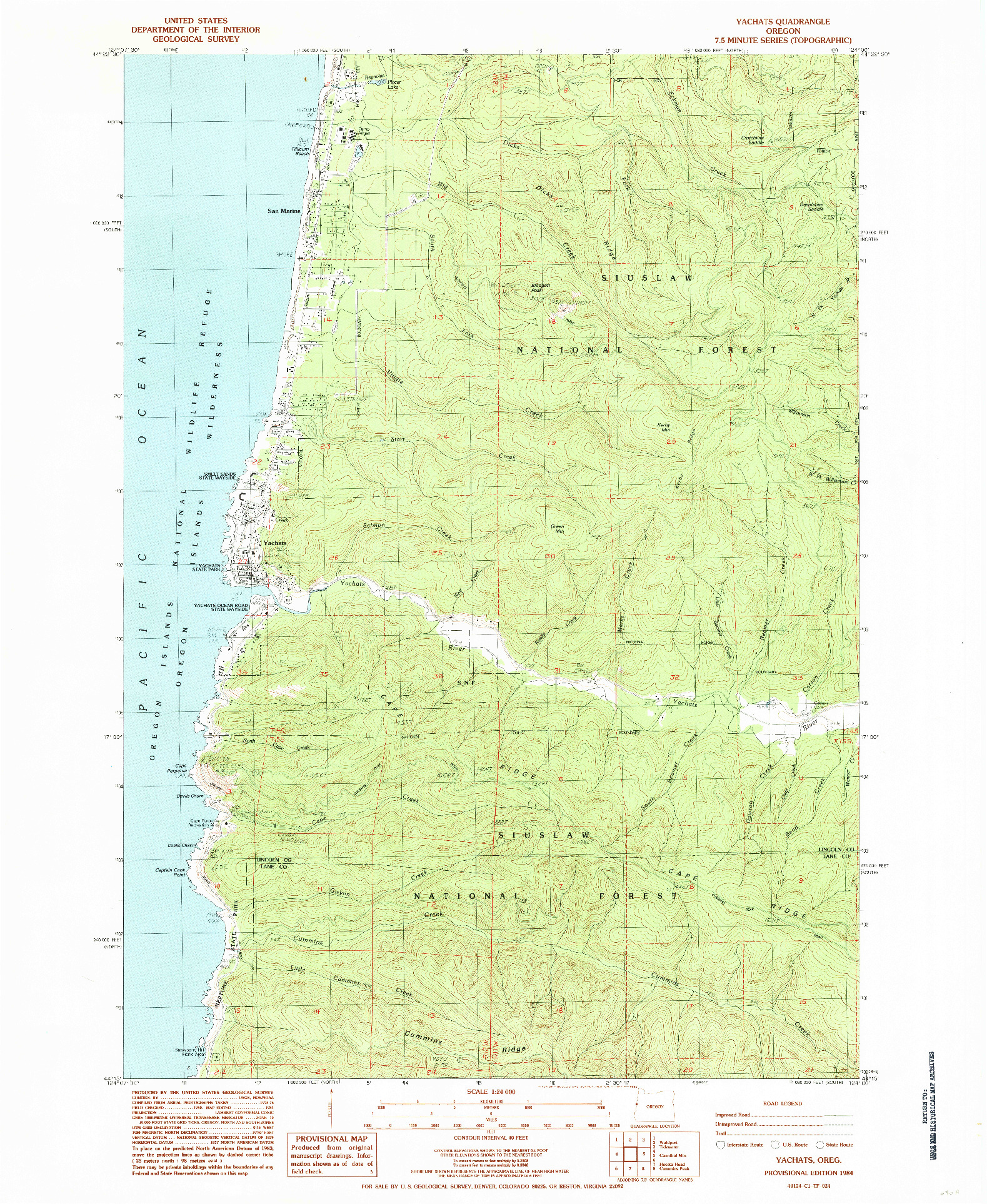 USGS 1:24000-SCALE QUADRANGLE FOR YACHATS, OR 1984