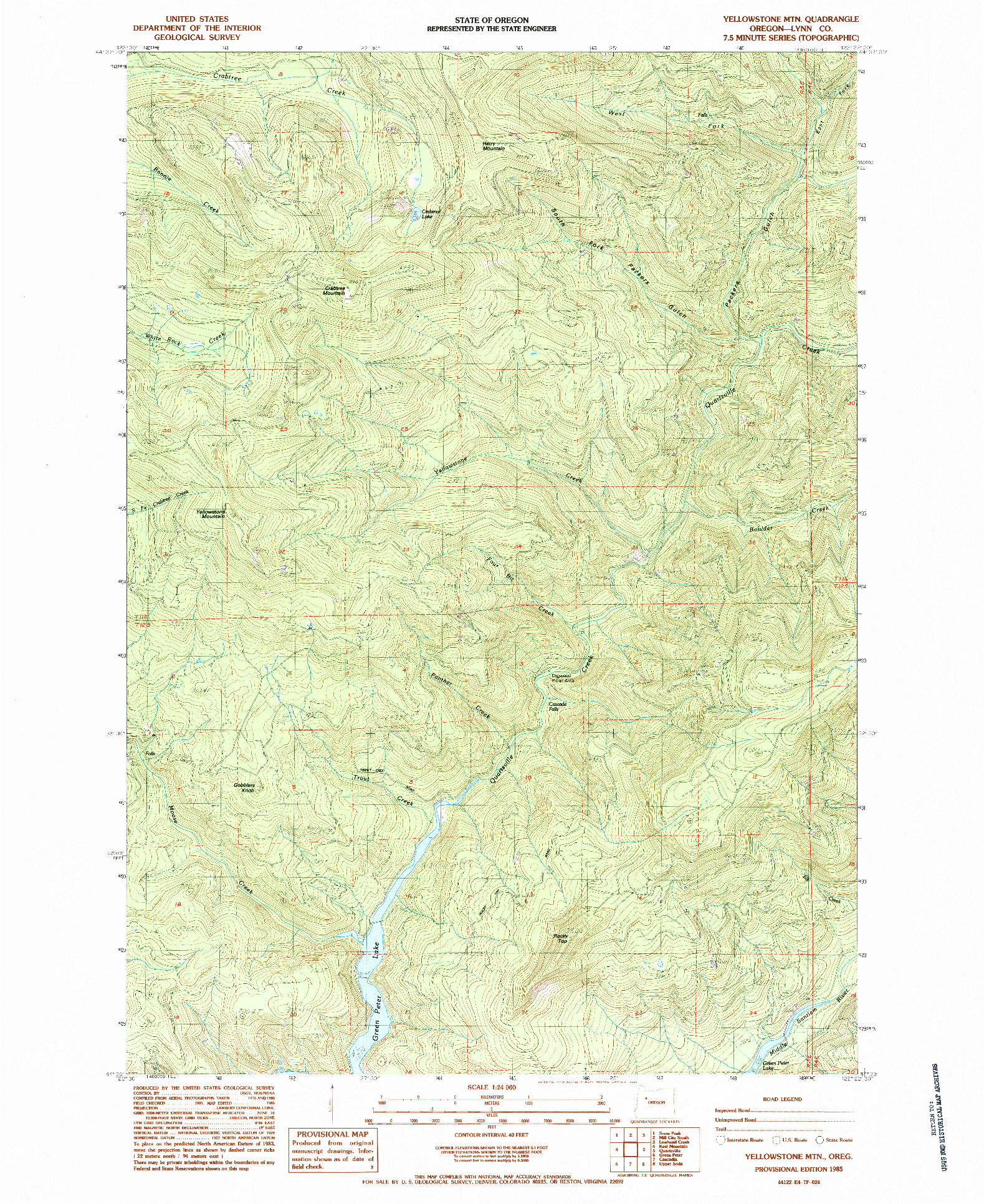 USGS 1:24000-SCALE QUADRANGLE FOR YELLOWSTONE MTN, OR 1985