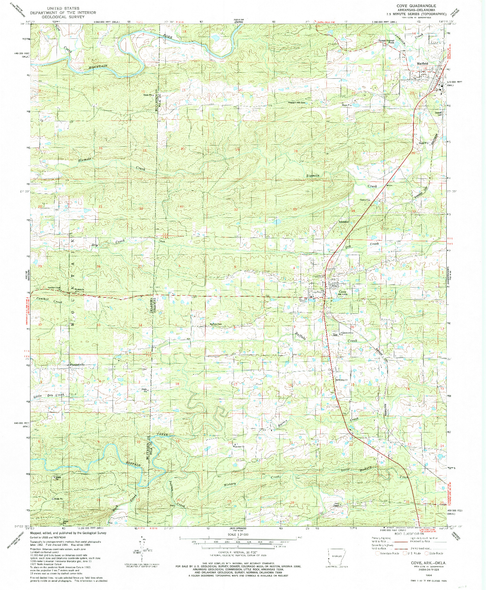 USGS 1:24000-SCALE QUADRANGLE FOR COVE, AR 1984