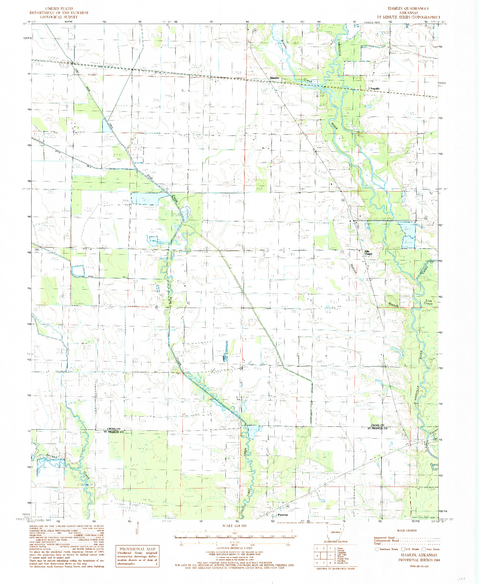 USGS 1:24000-SCALE QUADRANGLE FOR HAMLIN, AR 1984