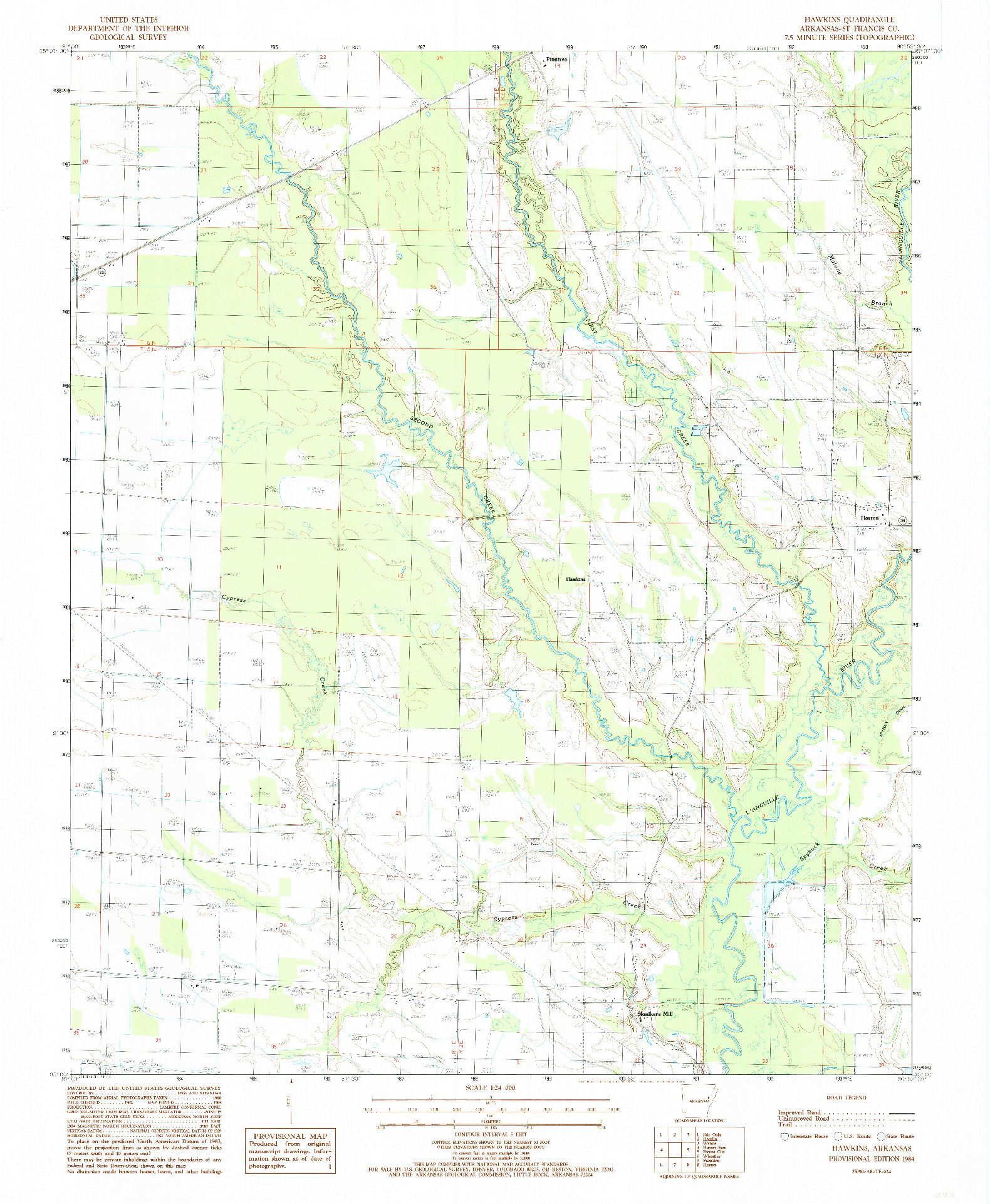USGS 1:24000-SCALE QUADRANGLE FOR HAWKINS, AR 1984