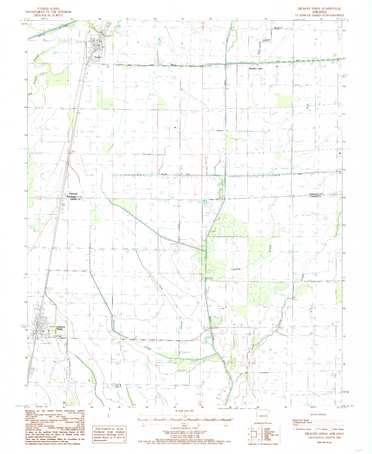 USGS 1:24000-SCALE QUADRANGLE FOR HICKORY RIDGE, AR 1984