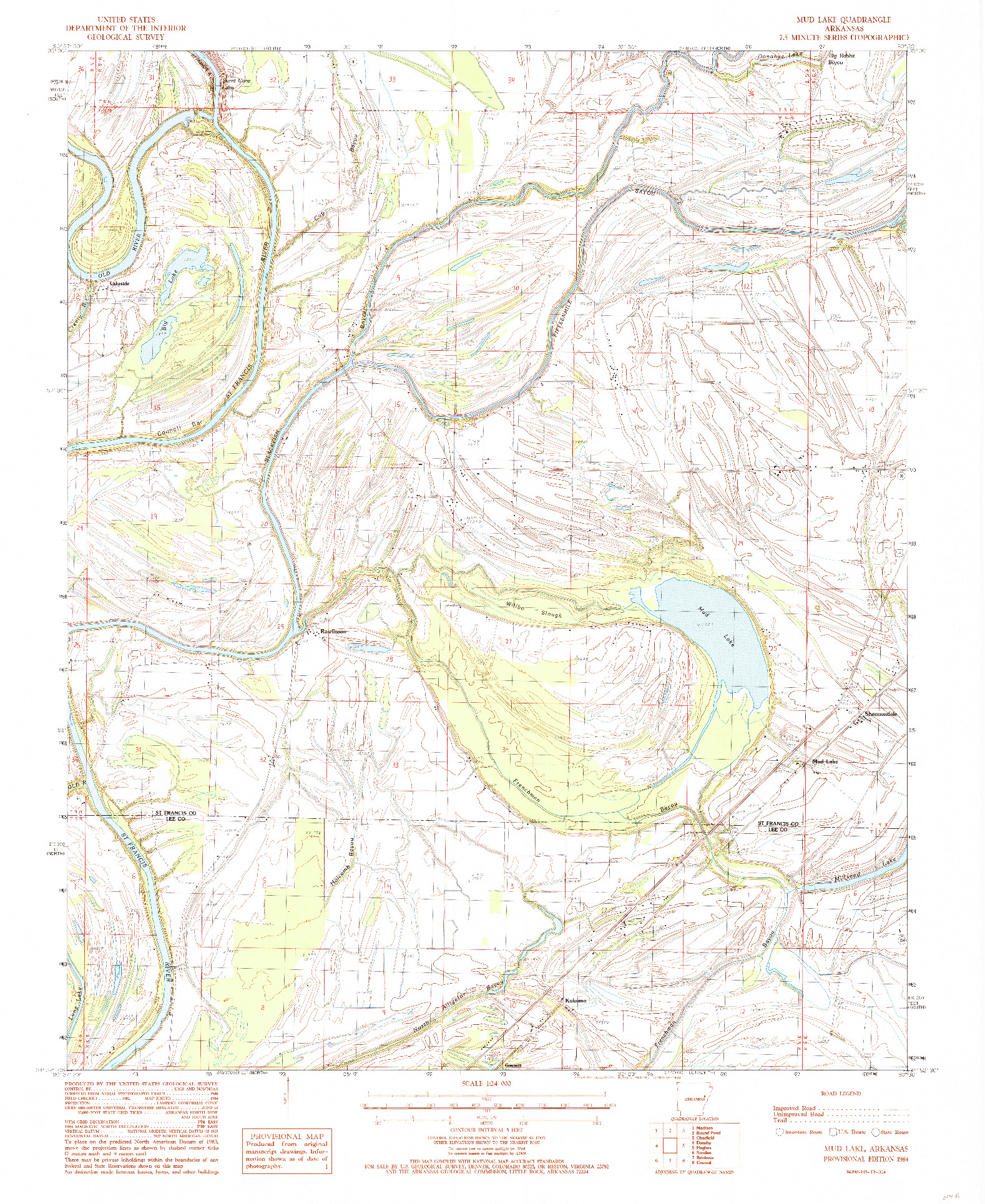USGS 1:24000-SCALE QUADRANGLE FOR MUD LAKE, AR 1984
