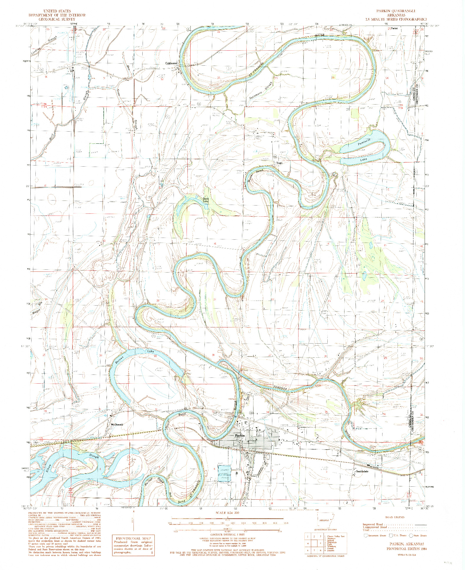 USGS 1:24000-SCALE QUADRANGLE FOR PARKIN, AR 1984