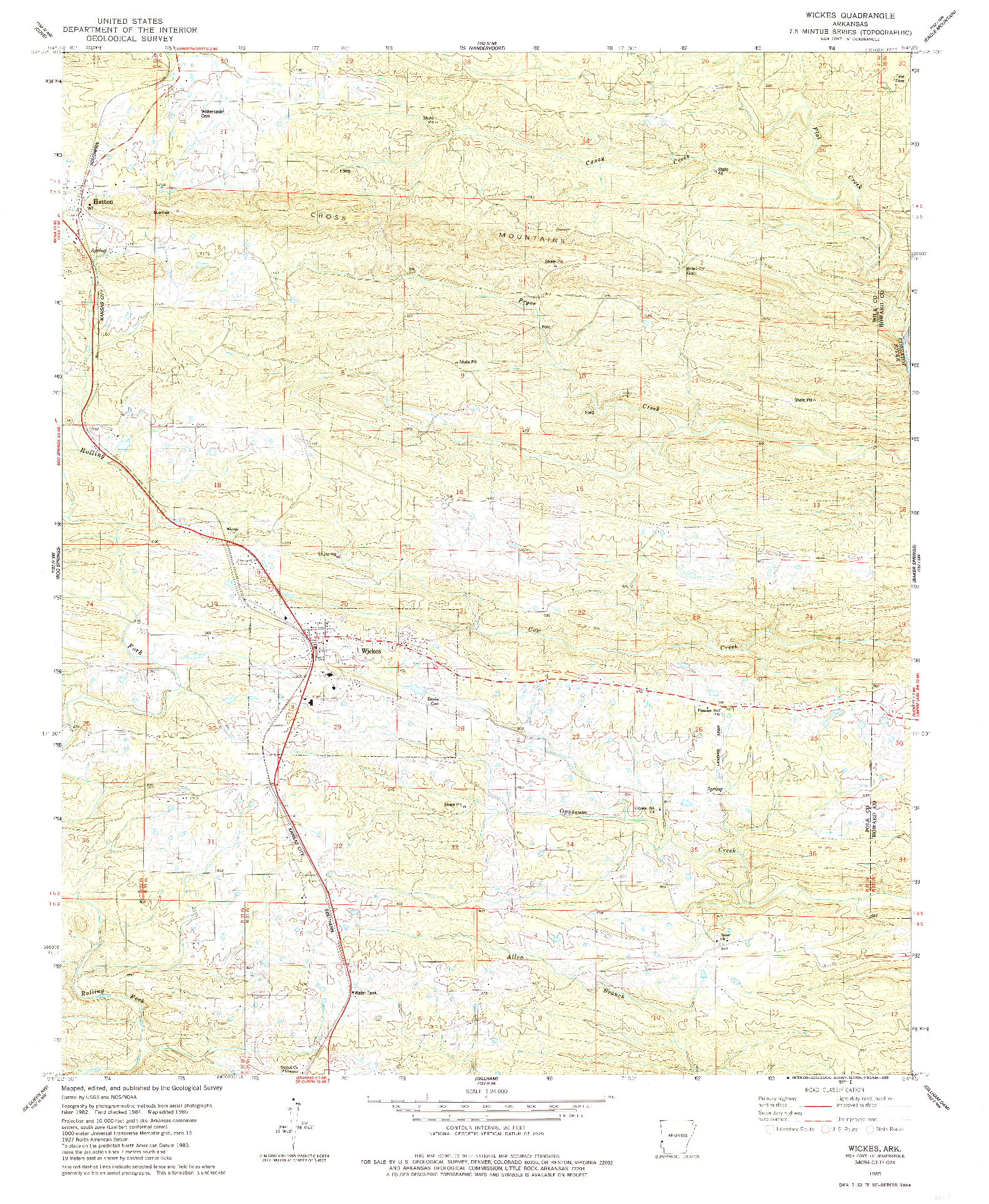 USGS 1:24000-SCALE QUADRANGLE FOR WICKES, AR 1985