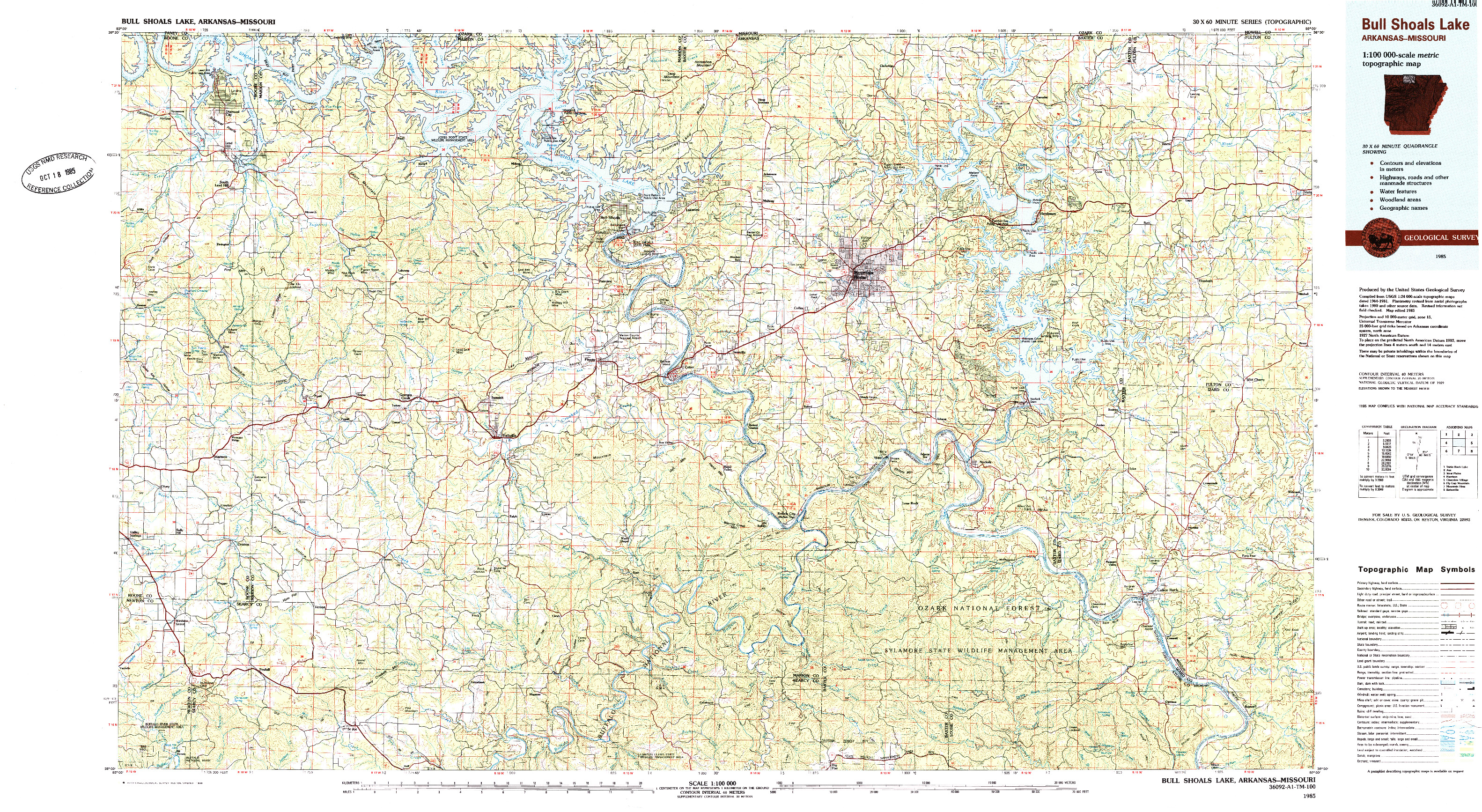 USGS 1:100000-SCALE QUADRANGLE FOR BULL SHOALS LAKE, AR 1985