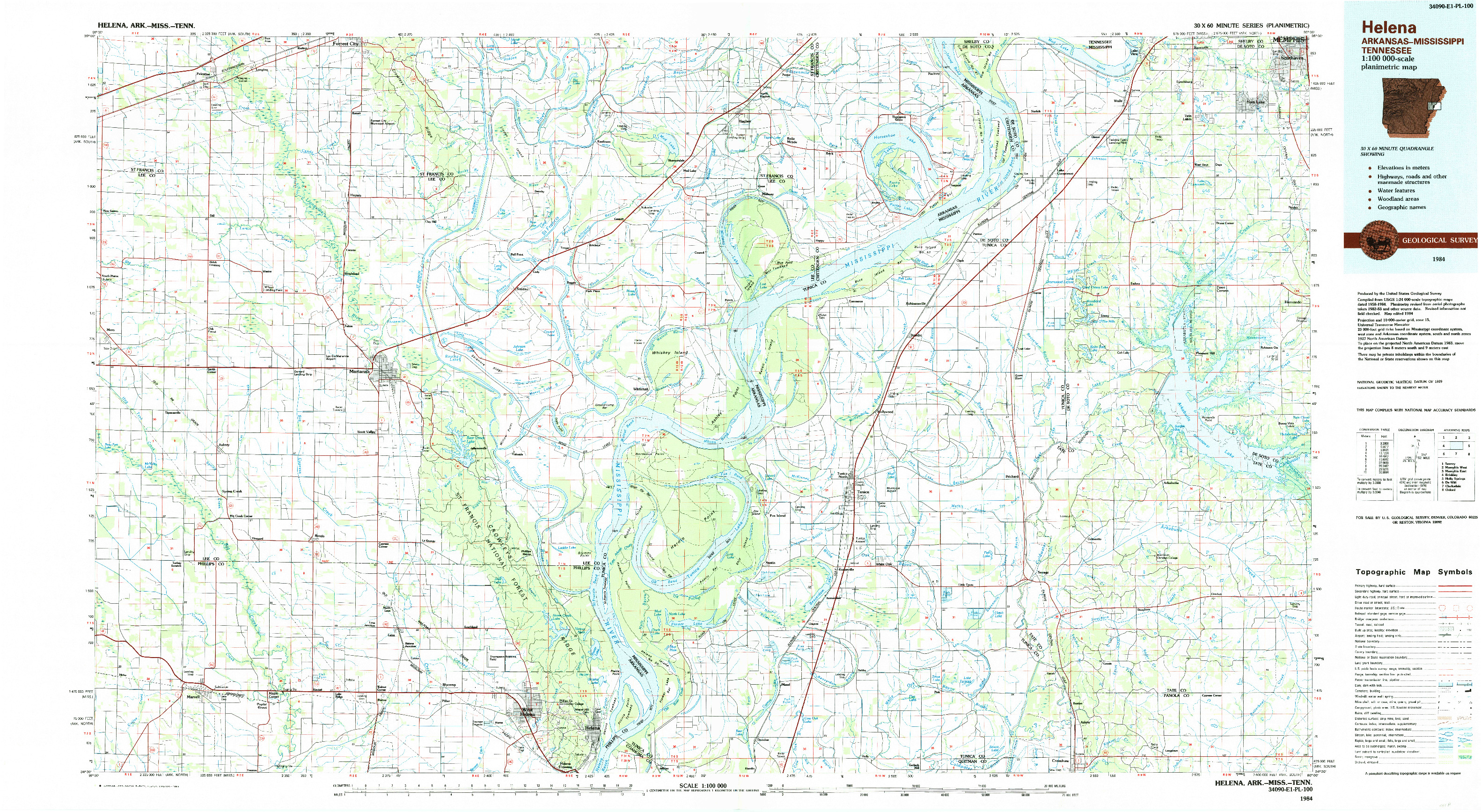 USGS 1:100000-SCALE QUADRANGLE FOR HELENA, AR 1984