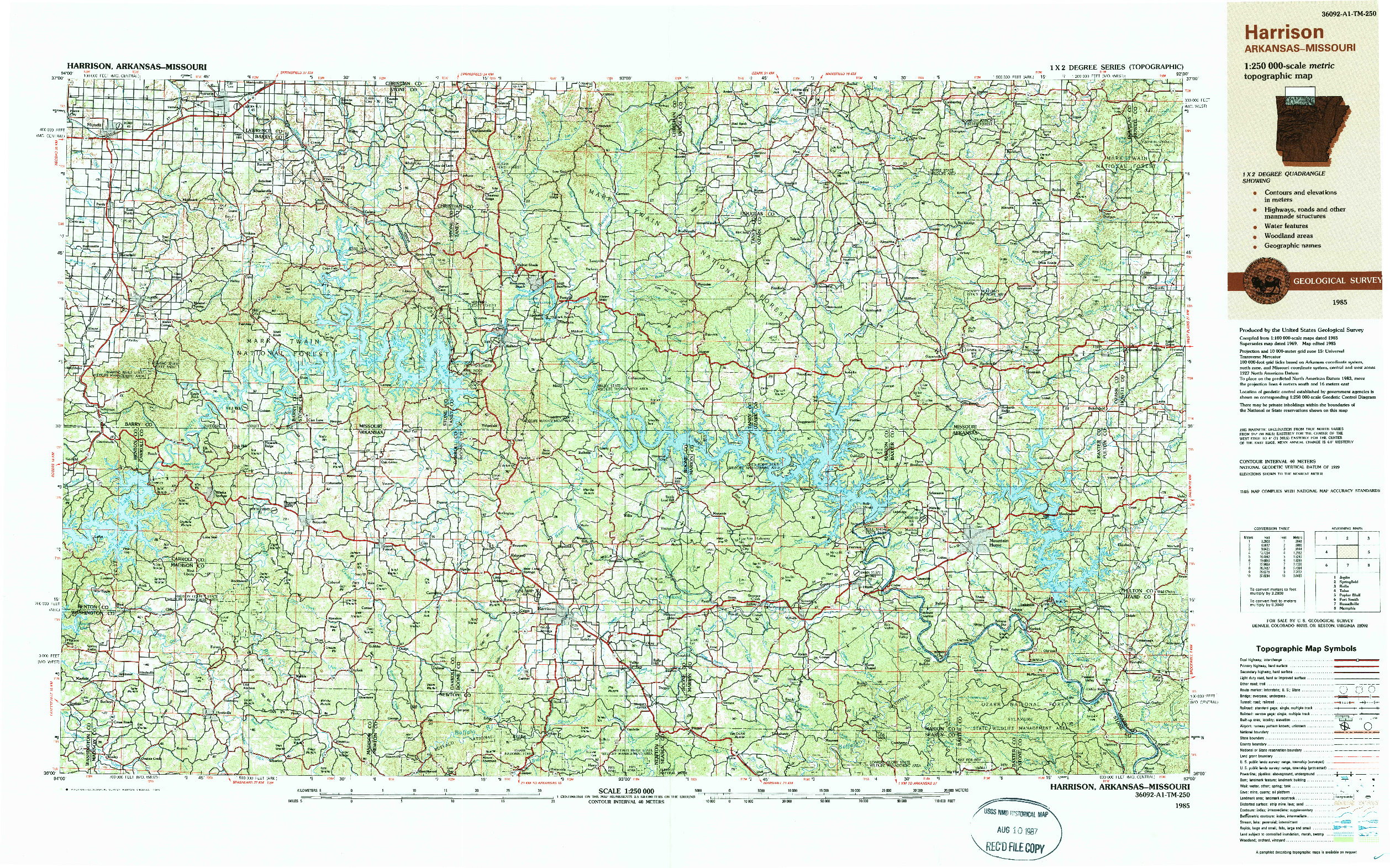 USGS 1:250000-SCALE QUADRANGLE FOR HARRISON, AR 1985