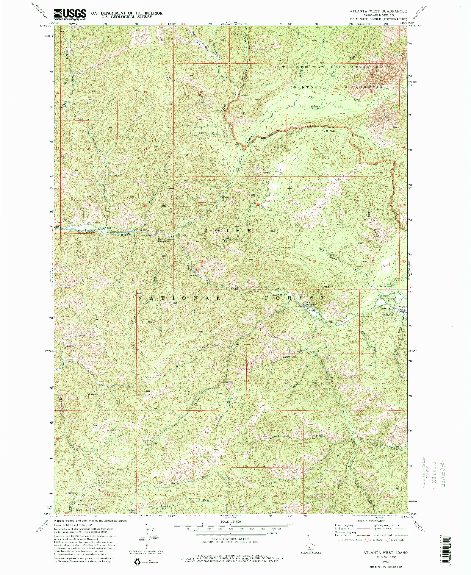 USGS 1:24000-SCALE QUADRANGLE FOR ATLANTA WEST, ID 1972