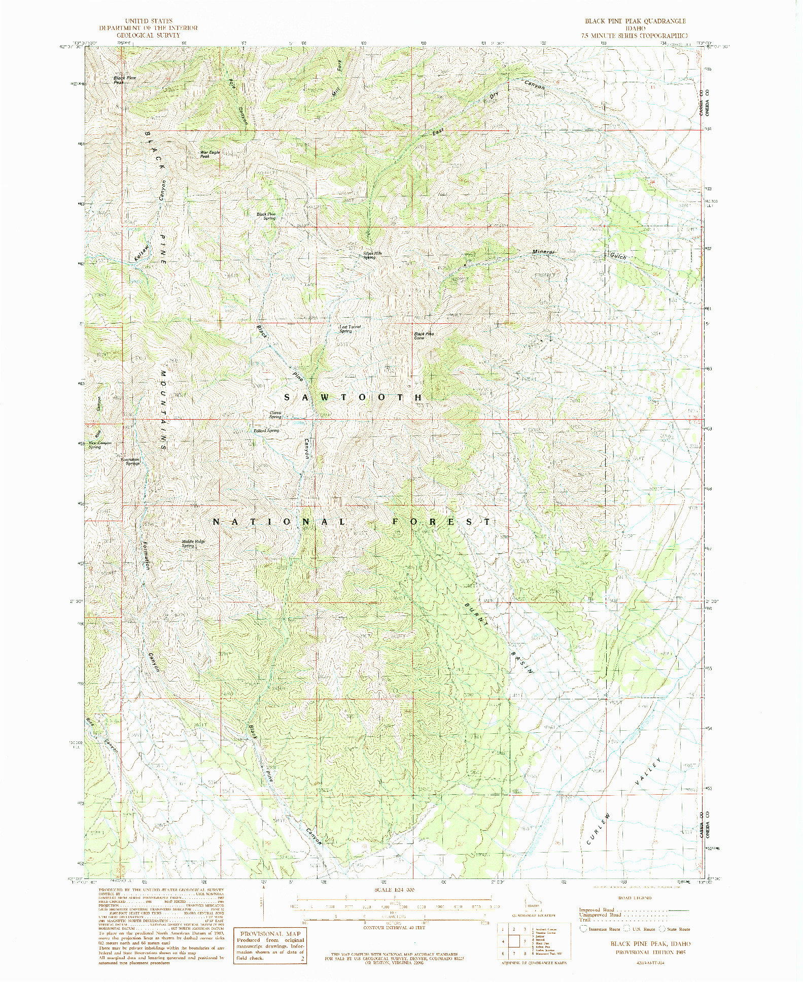 USGS 1:24000-SCALE QUADRANGLE FOR BLACK PINE PEAK, ID 1985