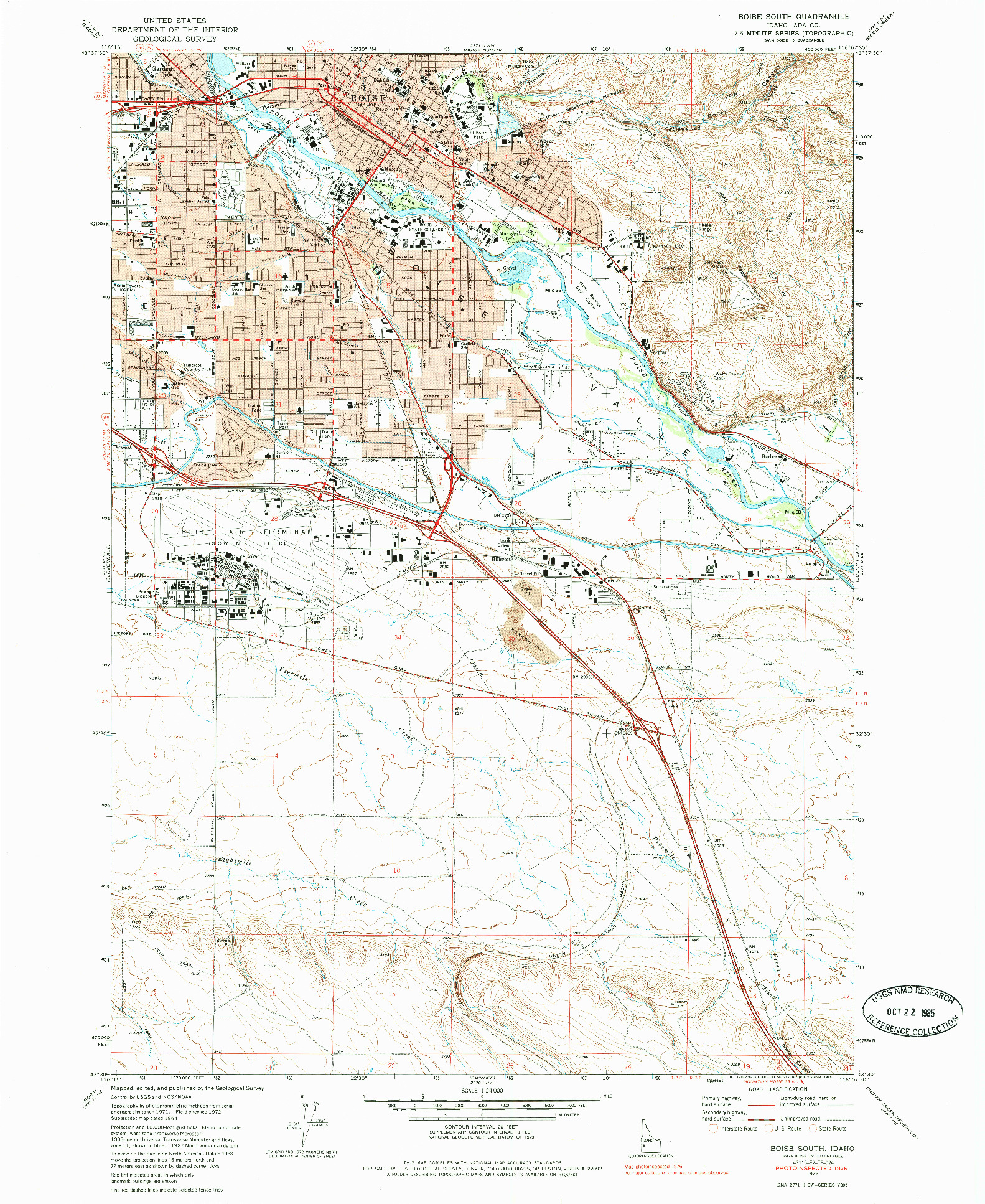 USGS 1:24000-SCALE QUADRANGLE FOR BOISE SOUTH, ID 1972