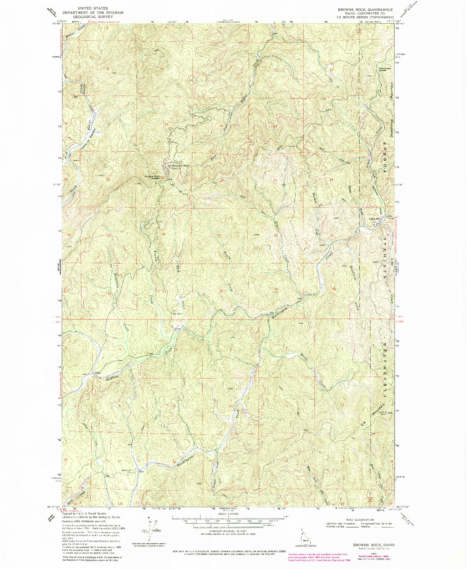 USGS 1:24000-SCALE QUADRANGLE FOR BROWNS ROCK, ID 1969