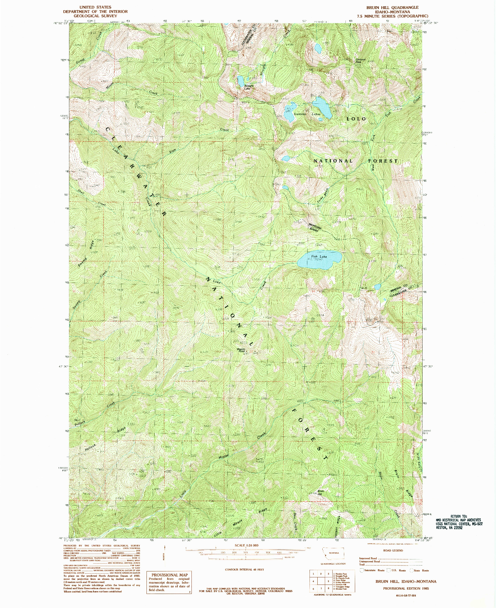 USGS 1:24000-SCALE QUADRANGLE FOR BRUIN HILL, ID 1985