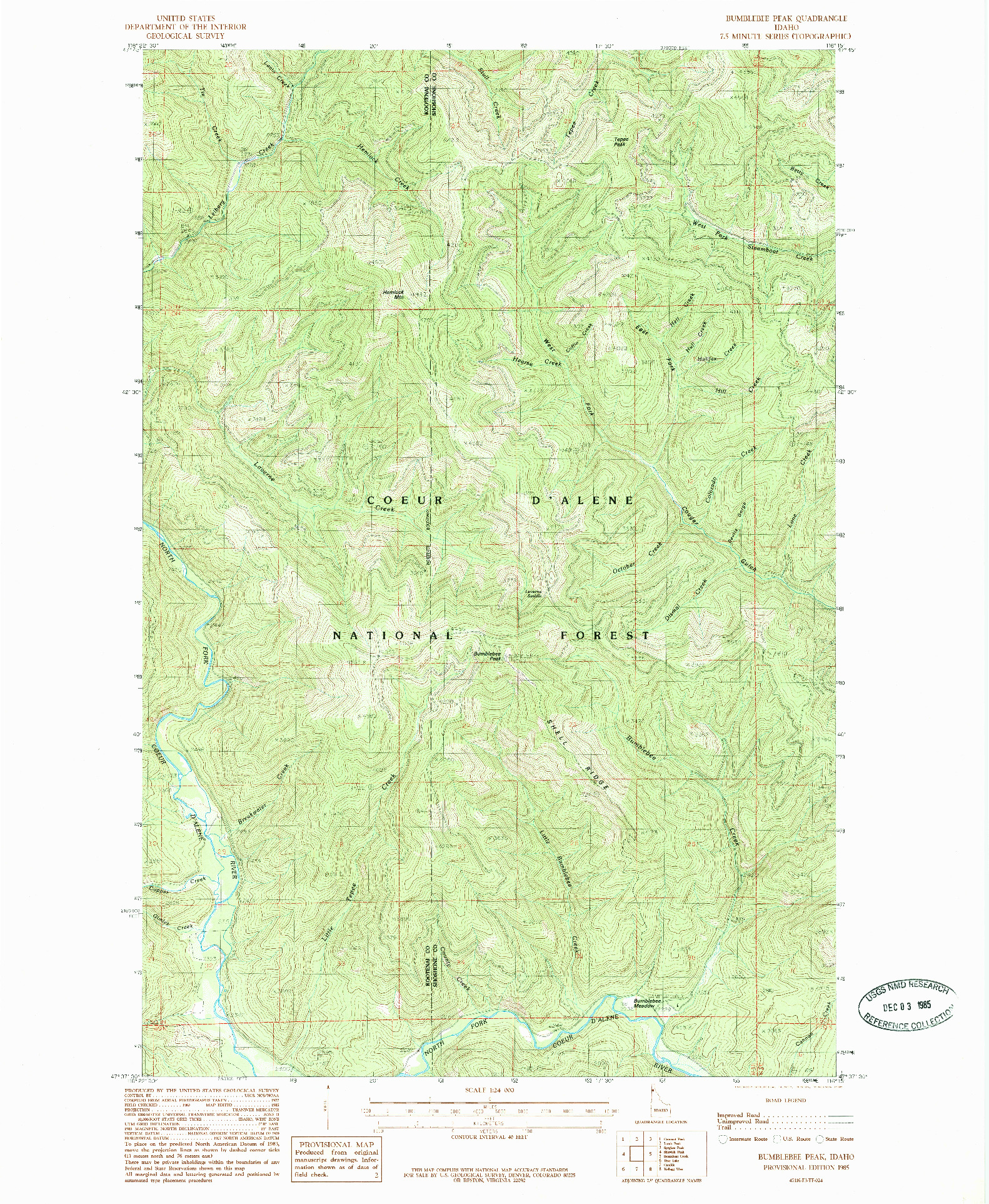 USGS 1:24000-SCALE QUADRANGLE FOR BUMBLEBEE PEAK, ID 1985