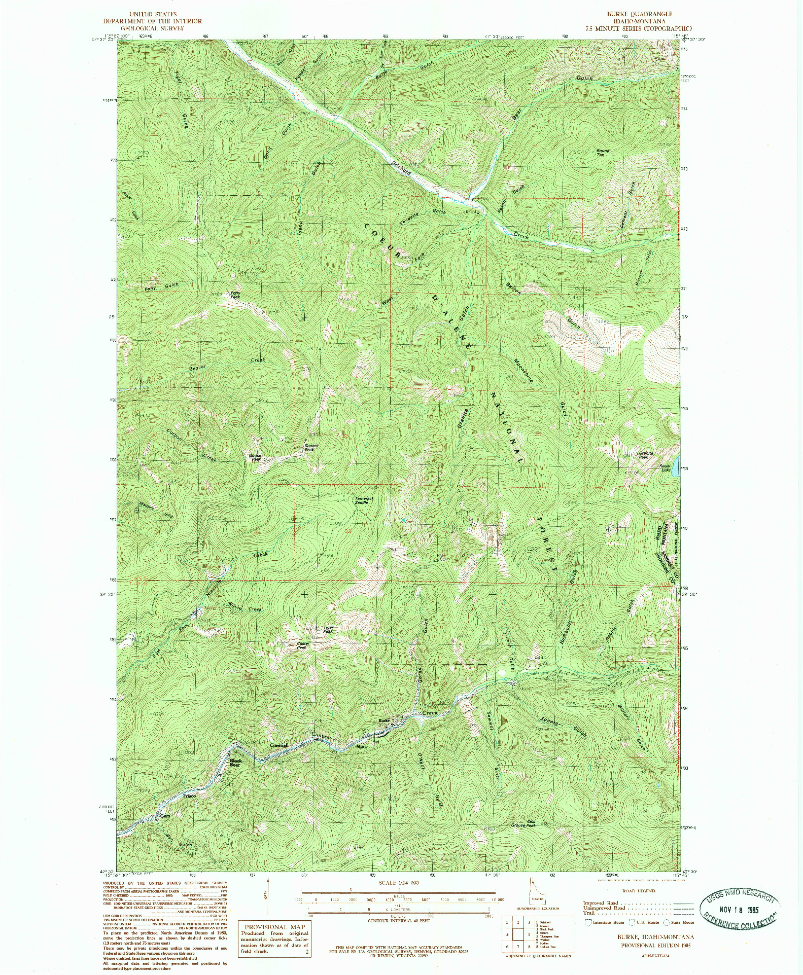 USGS 1:24000-SCALE QUADRANGLE FOR BURKE, ID 1985