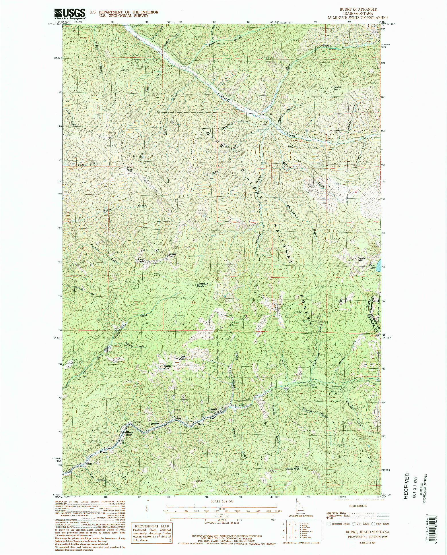 USGS 1:24000-SCALE QUADRANGLE FOR BURKE, ID 1985