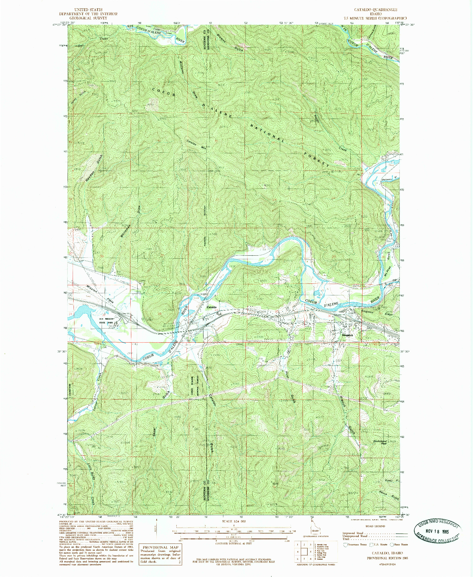 USGS 1:24000-SCALE QUADRANGLE FOR CATALDO, ID 1985