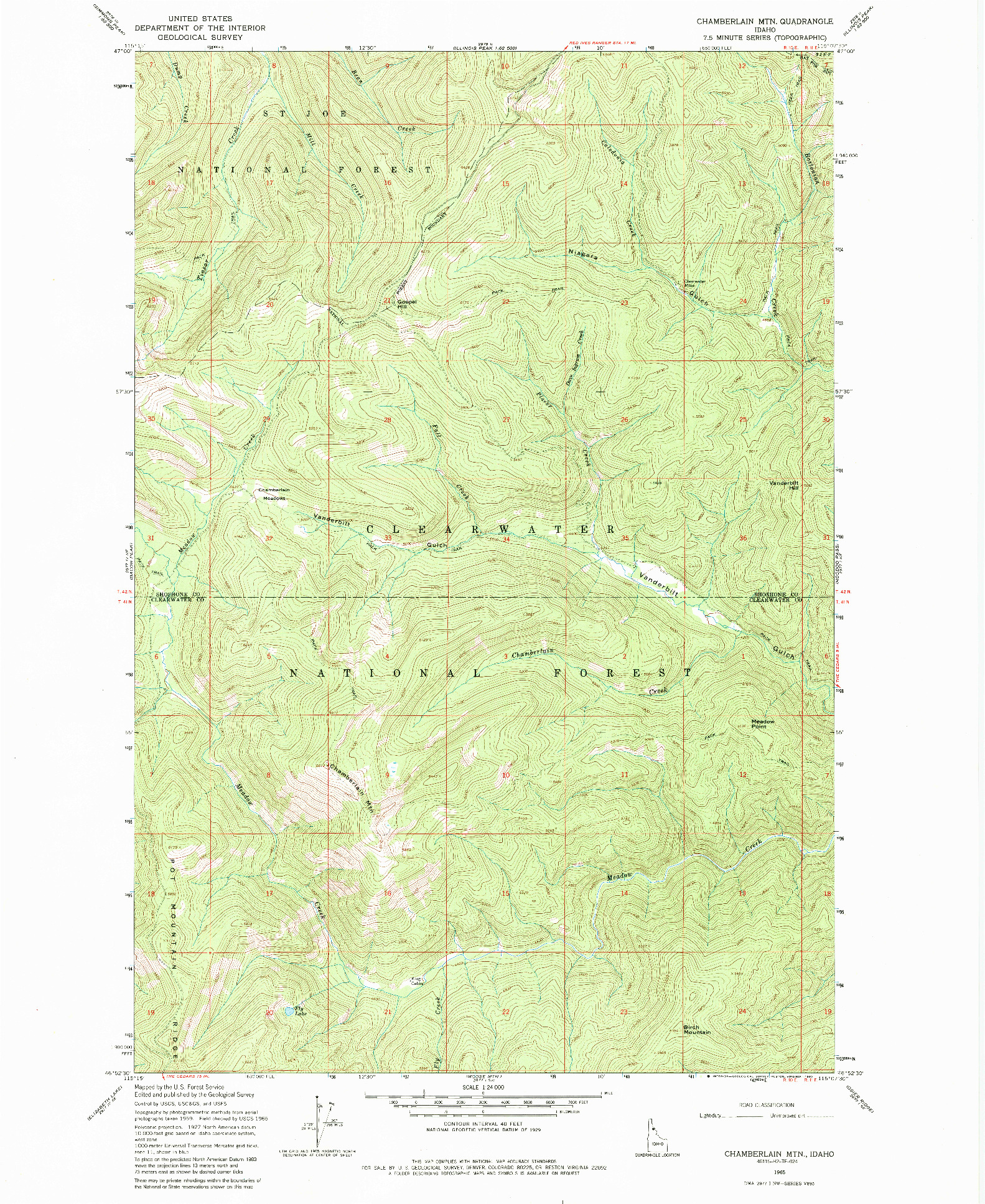 USGS 1:24000-SCALE QUADRANGLE FOR CHAMBERLAIN MTN, ID 1965