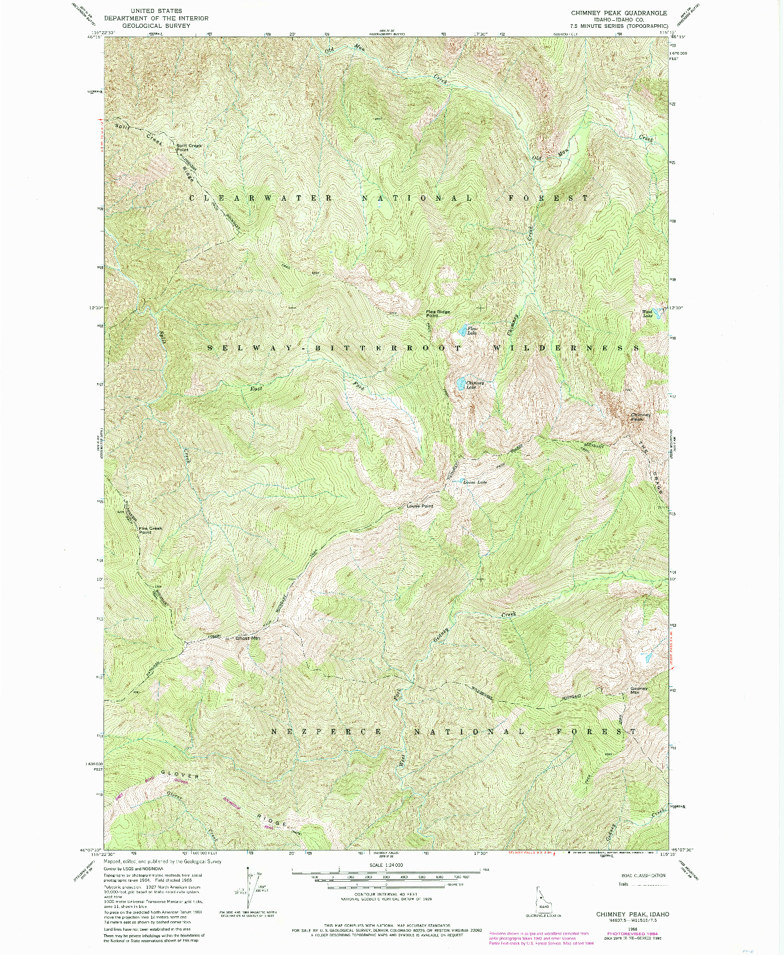 USGS 1:24000-SCALE QUADRANGLE FOR CHIMNEY PEAK, ID 1966
