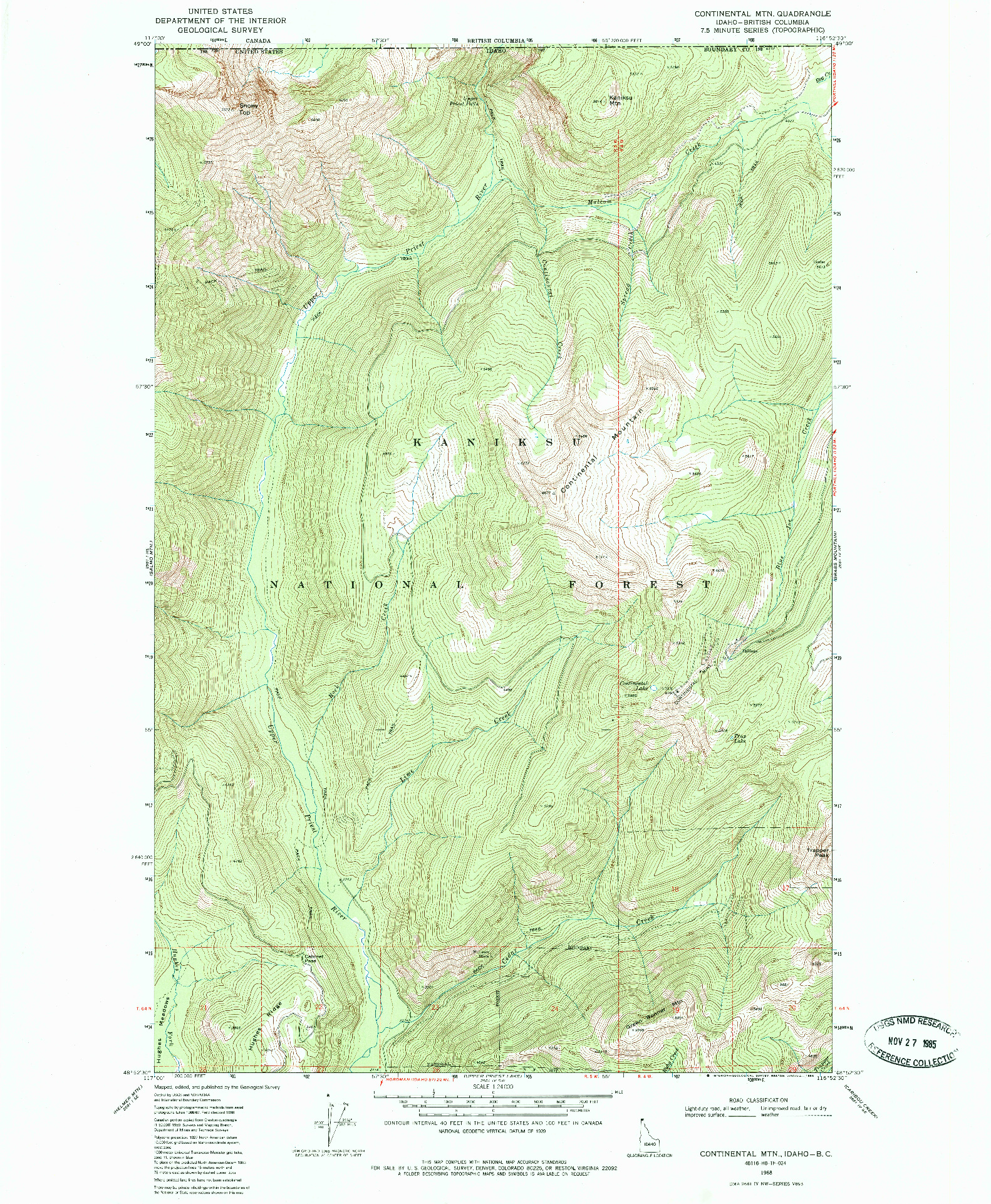 USGS 1:24000-SCALE QUADRANGLE FOR CONTINENTAL MTN, ID 1968