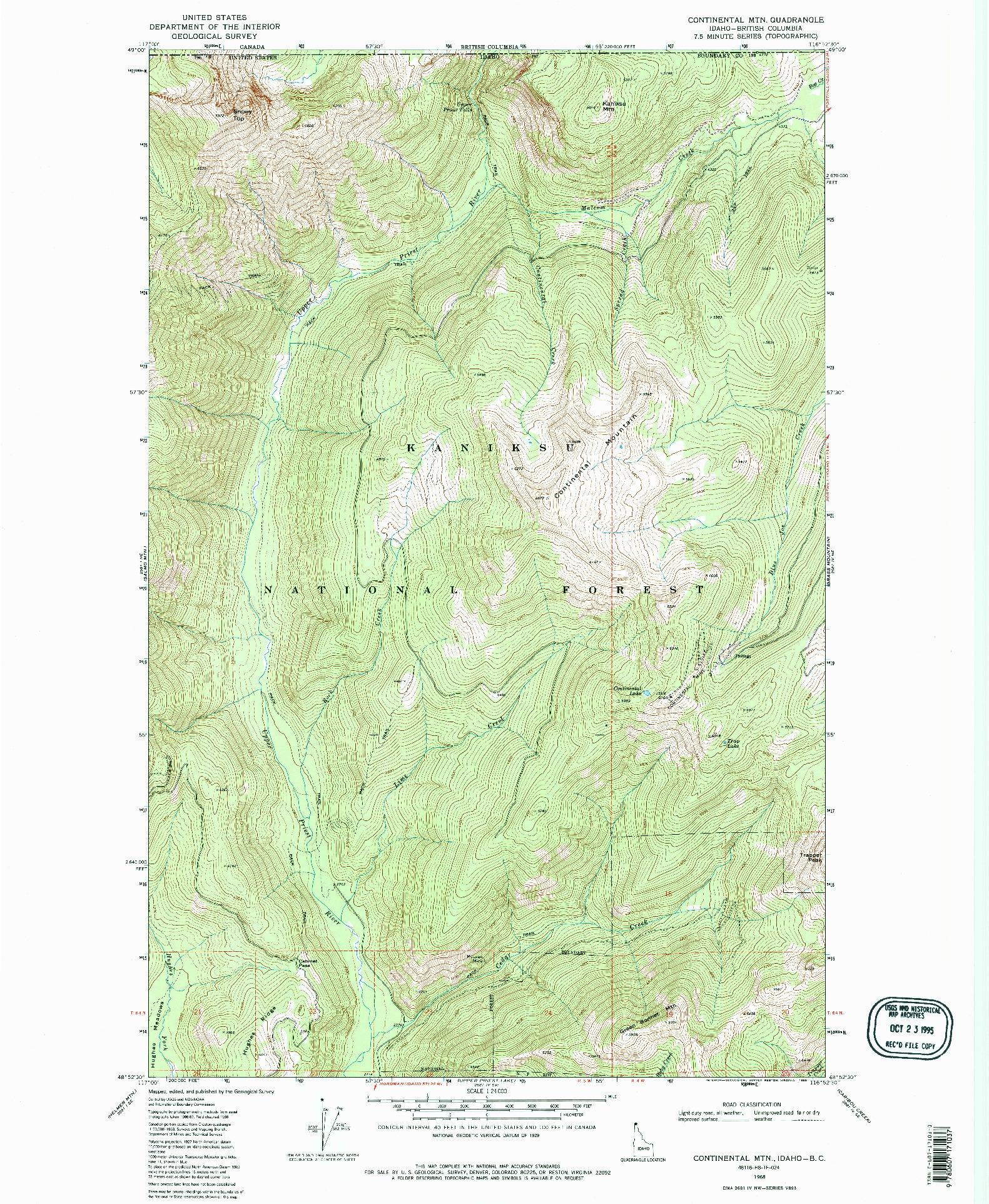 USGS 1:24000-SCALE QUADRANGLE FOR CONTINENTAL MTN, ID 1968