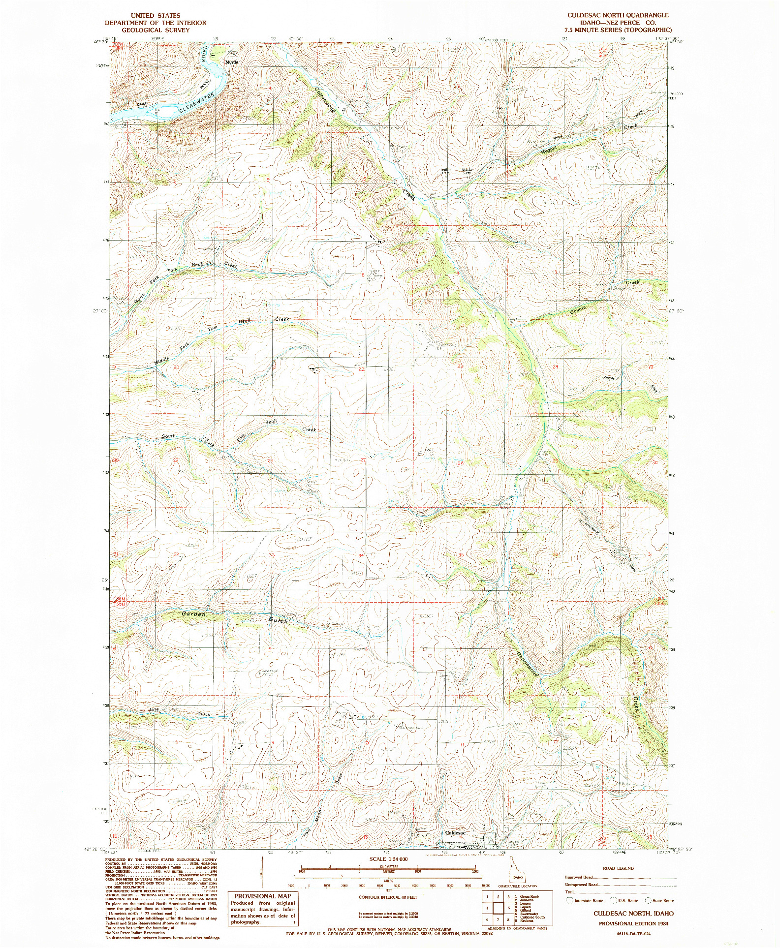 USGS 1:24000-SCALE QUADRANGLE FOR CULDESAC NORTH, ID 1984