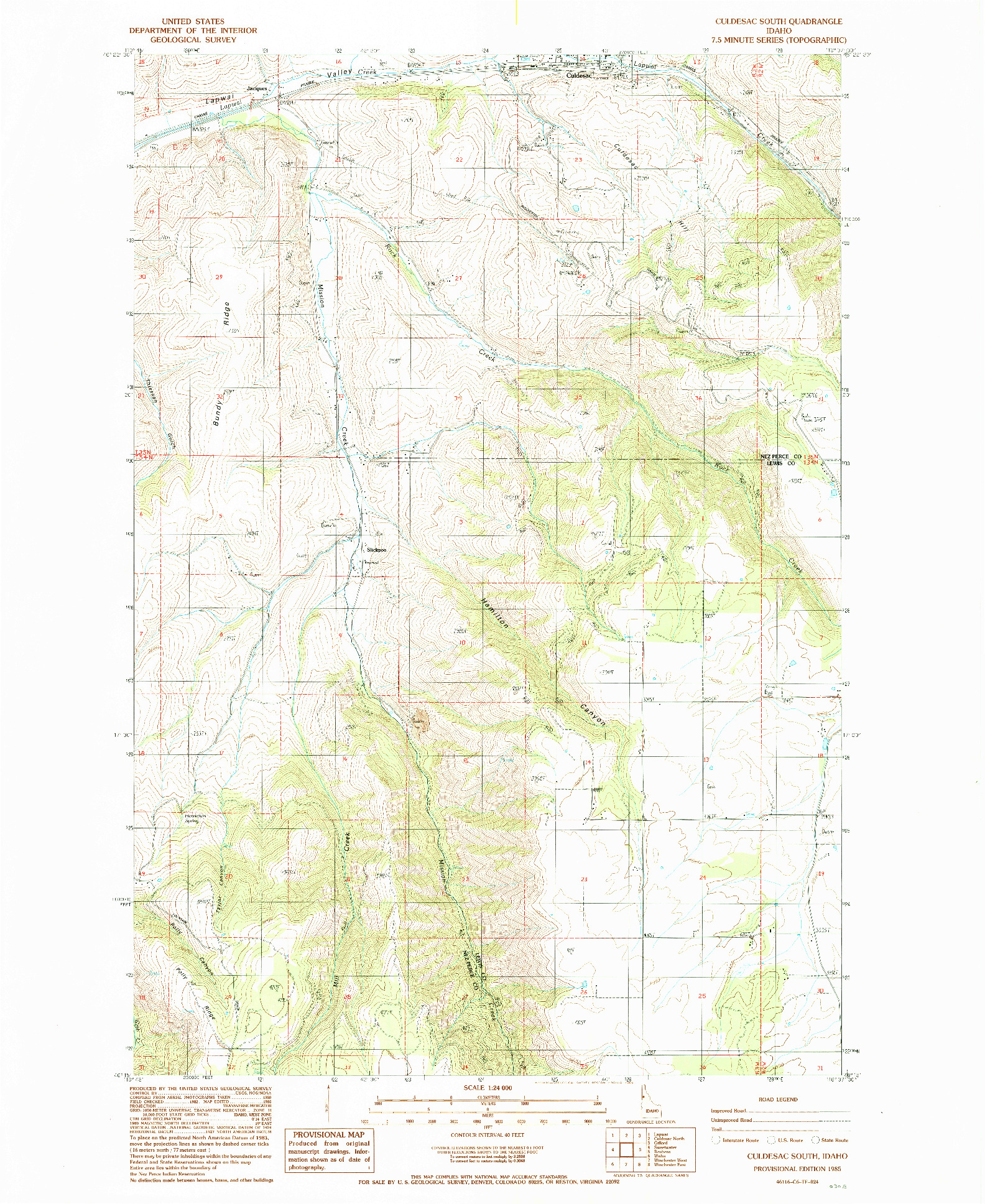 USGS 1:24000-SCALE QUADRANGLE FOR CULDESAC SOUTH, ID 1985