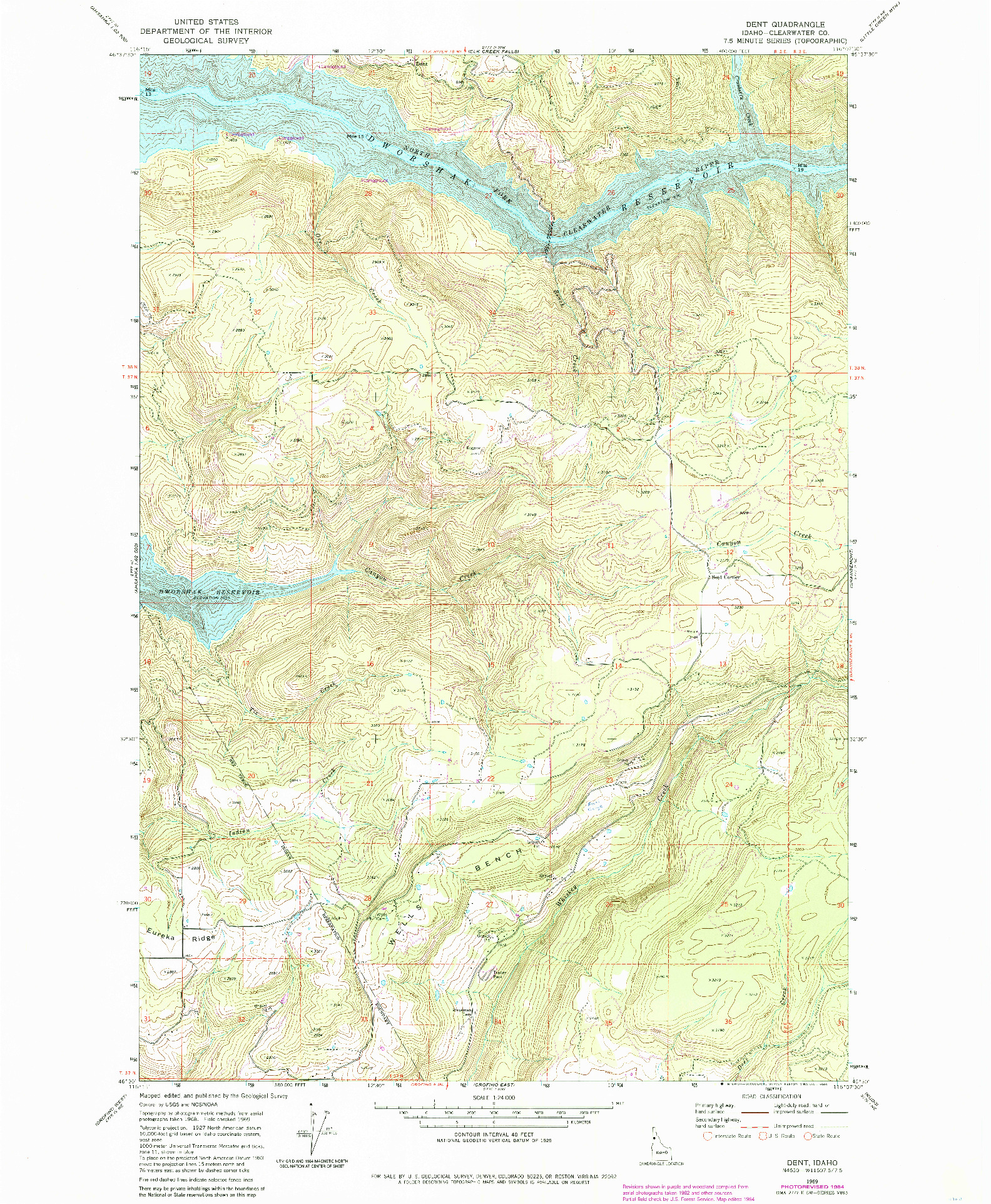 USGS 1:24000-SCALE QUADRANGLE FOR DENT, ID 1969