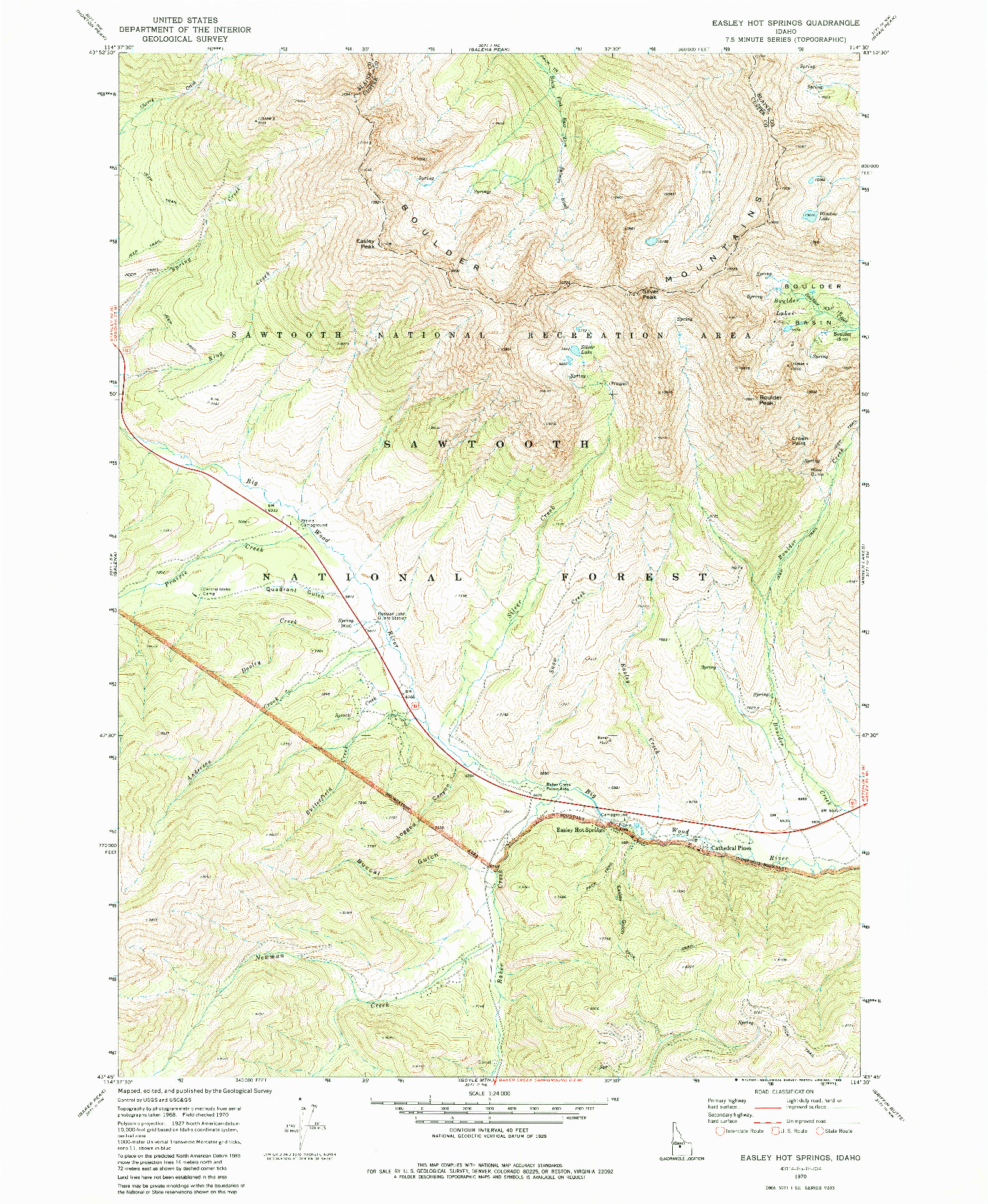 USGS 1:24000-SCALE QUADRANGLE FOR EASLEY HOT SPRINGS, ID 1970