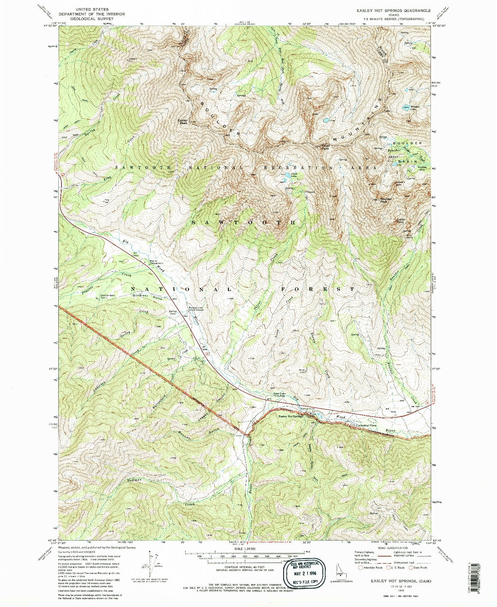 USGS 1:24000-SCALE QUADRANGLE FOR EASLEY HOT SPRINGS, ID 1970