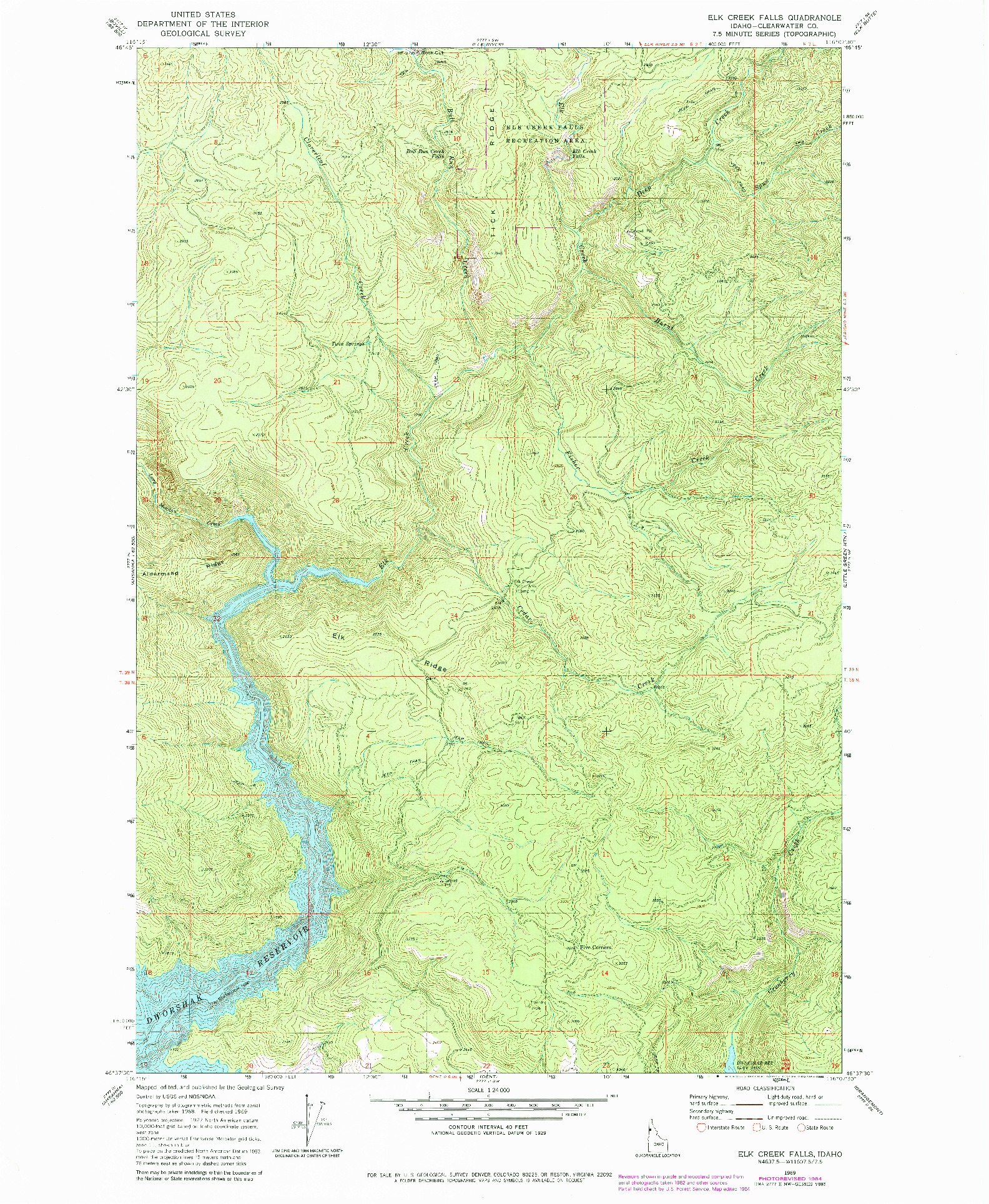 USGS 1:24000-SCALE QUADRANGLE FOR ELK CREEK FALLS, ID 1969