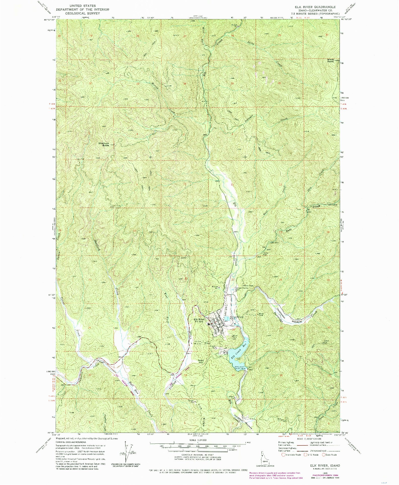 USGS 1:24000-SCALE QUADRANGLE FOR ELK RIVER, ID 1969