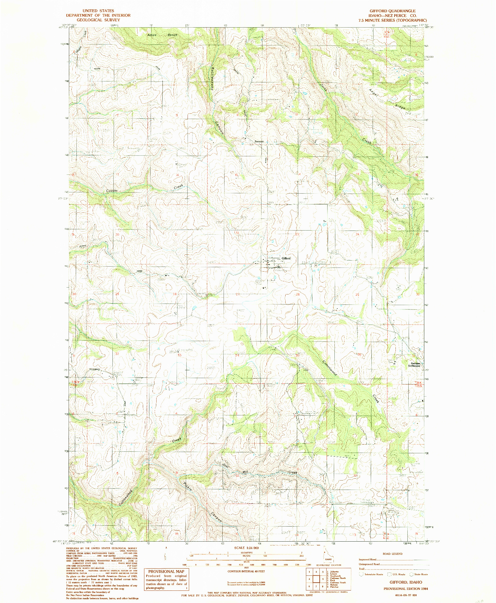 USGS 1:24000-SCALE QUADRANGLE FOR GIFFORD, ID 1984